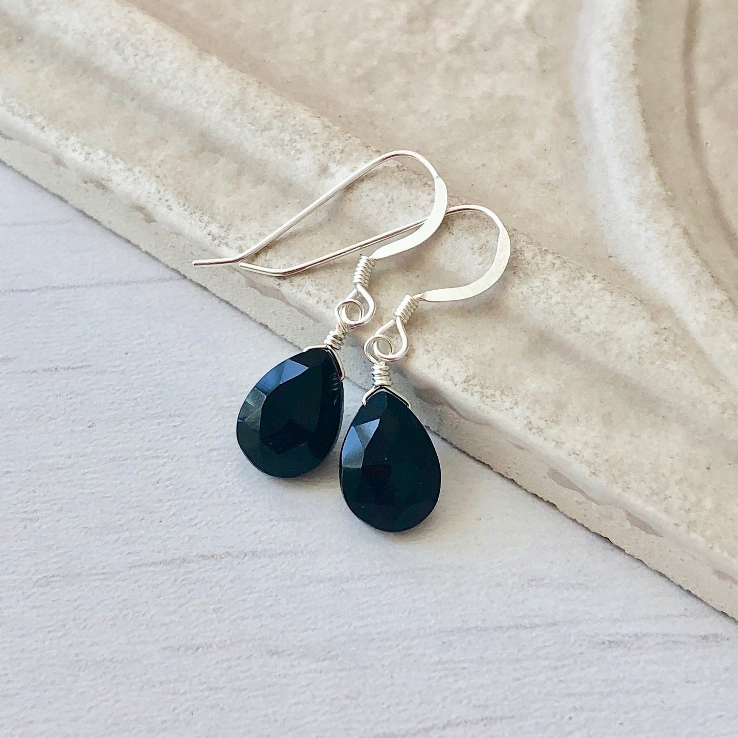 Black Onyx Earrings, Simple Black Teardrop Earrings, Minimalist Onyx Earrings, Small Dainty Silver Earrings, Mother's Day Gift, Gift for her