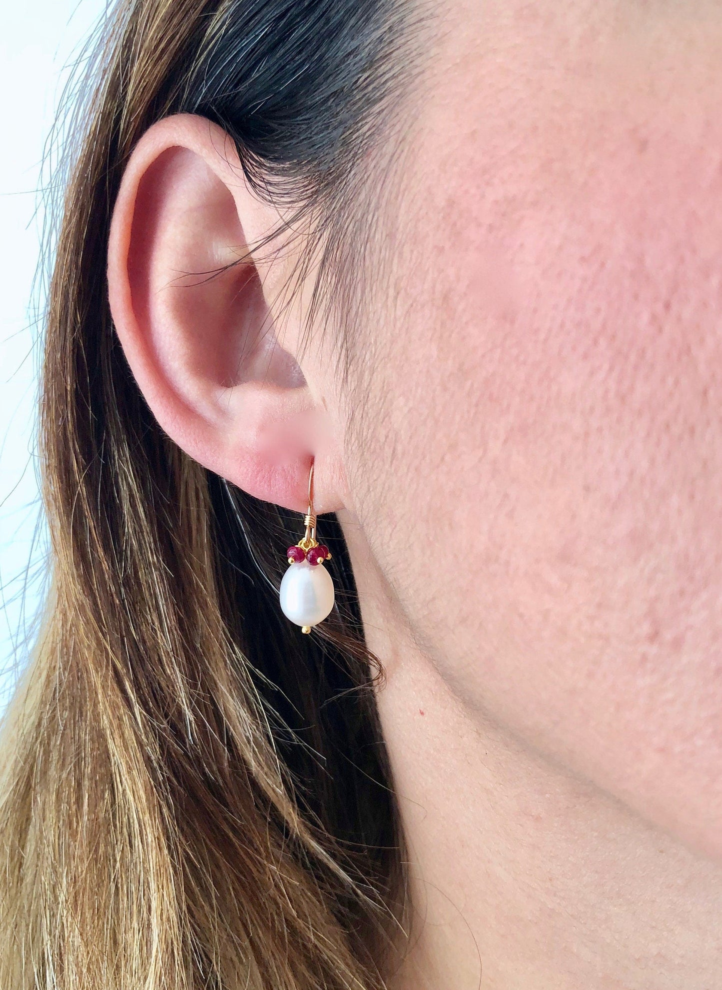 Pearl and Ruby Earrings- June Birthstone