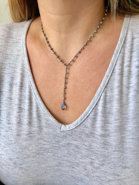 Blue Labradorite Lariat Necklace