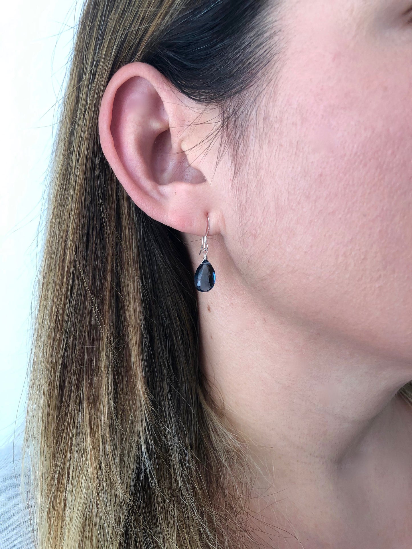 London Blue Quartz Simple Drop Earrings