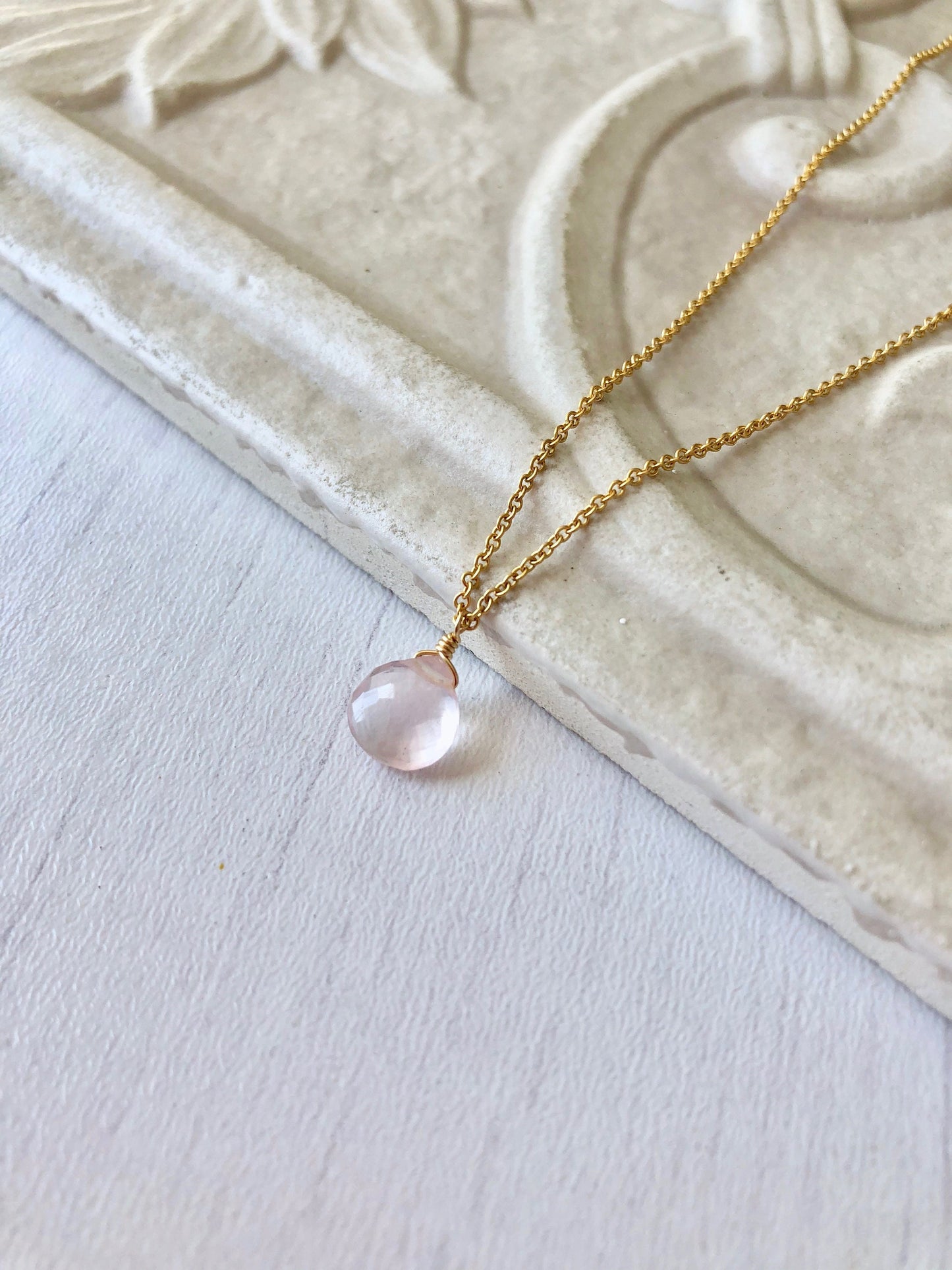 Rose Quartz Necklace, Pink Teardrop Pendant