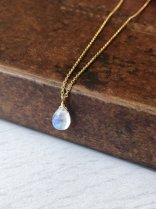 Smooth Rainbow Moonstone Teardrop Pendant