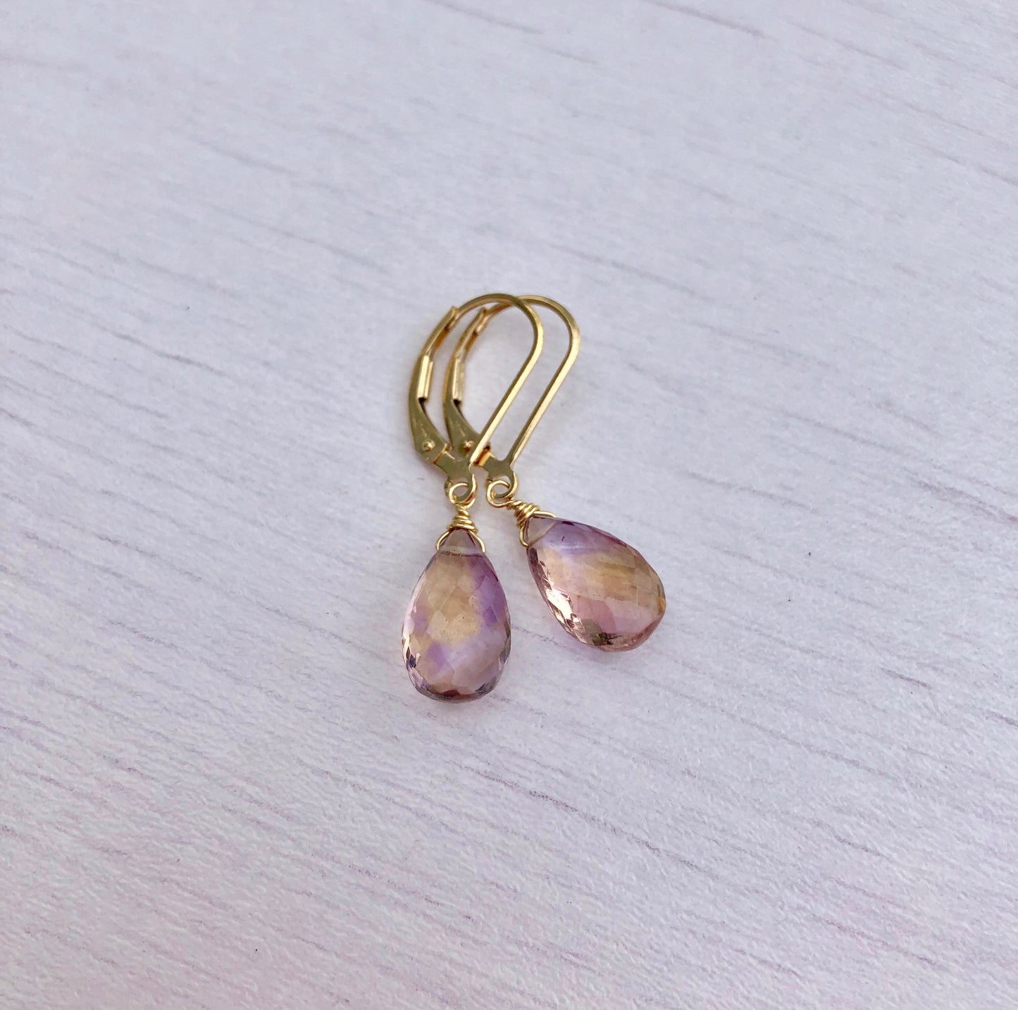 Solid 14k Gold Ametrine Teardrop Earrings