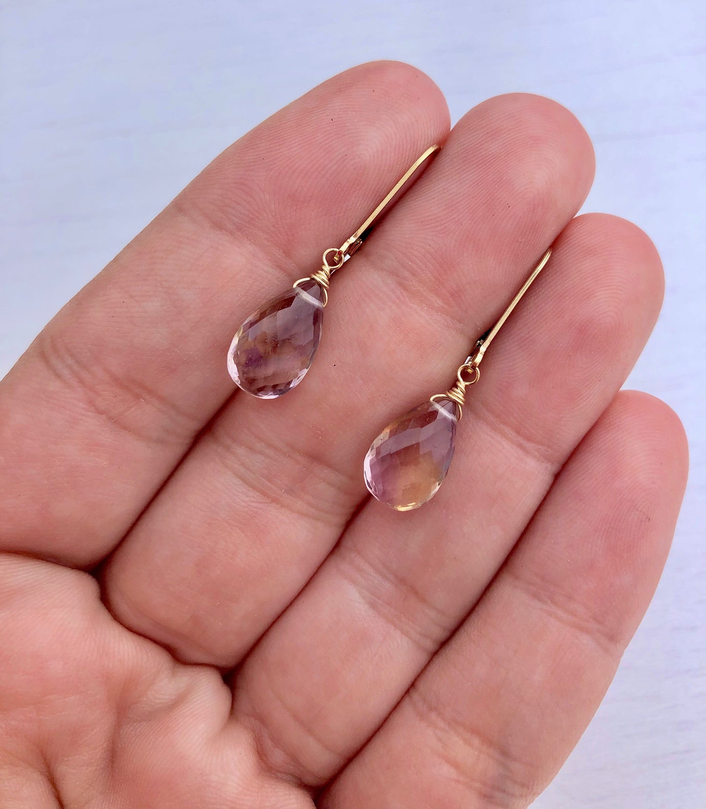 Solid 14k Gold Ametrine Teardrop Earrings