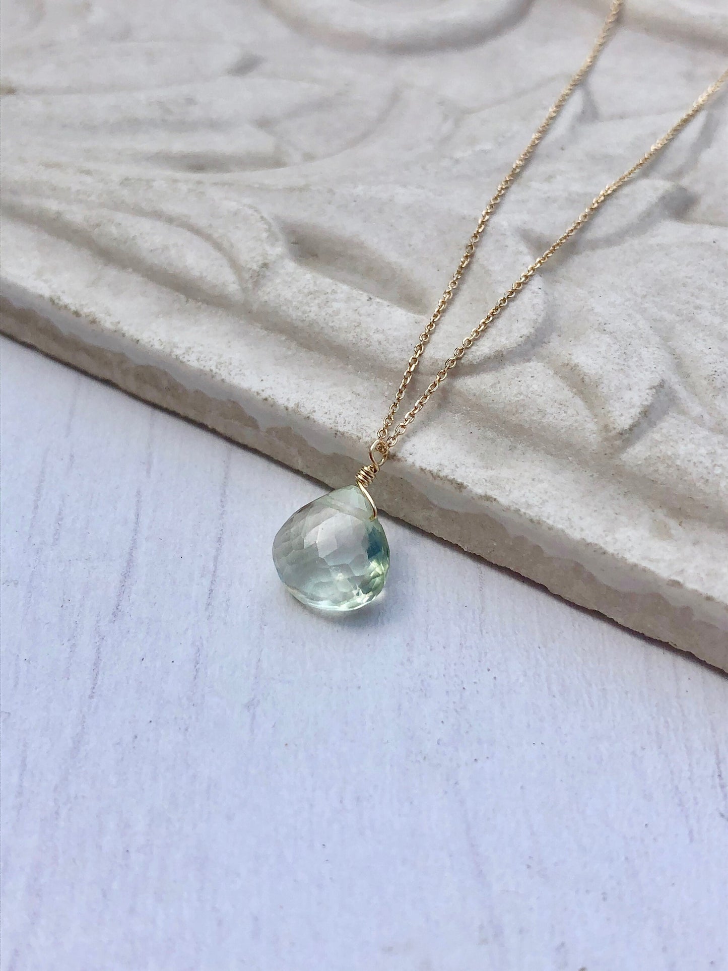 Green Amethyst Necklace- Solid 14k Gold
