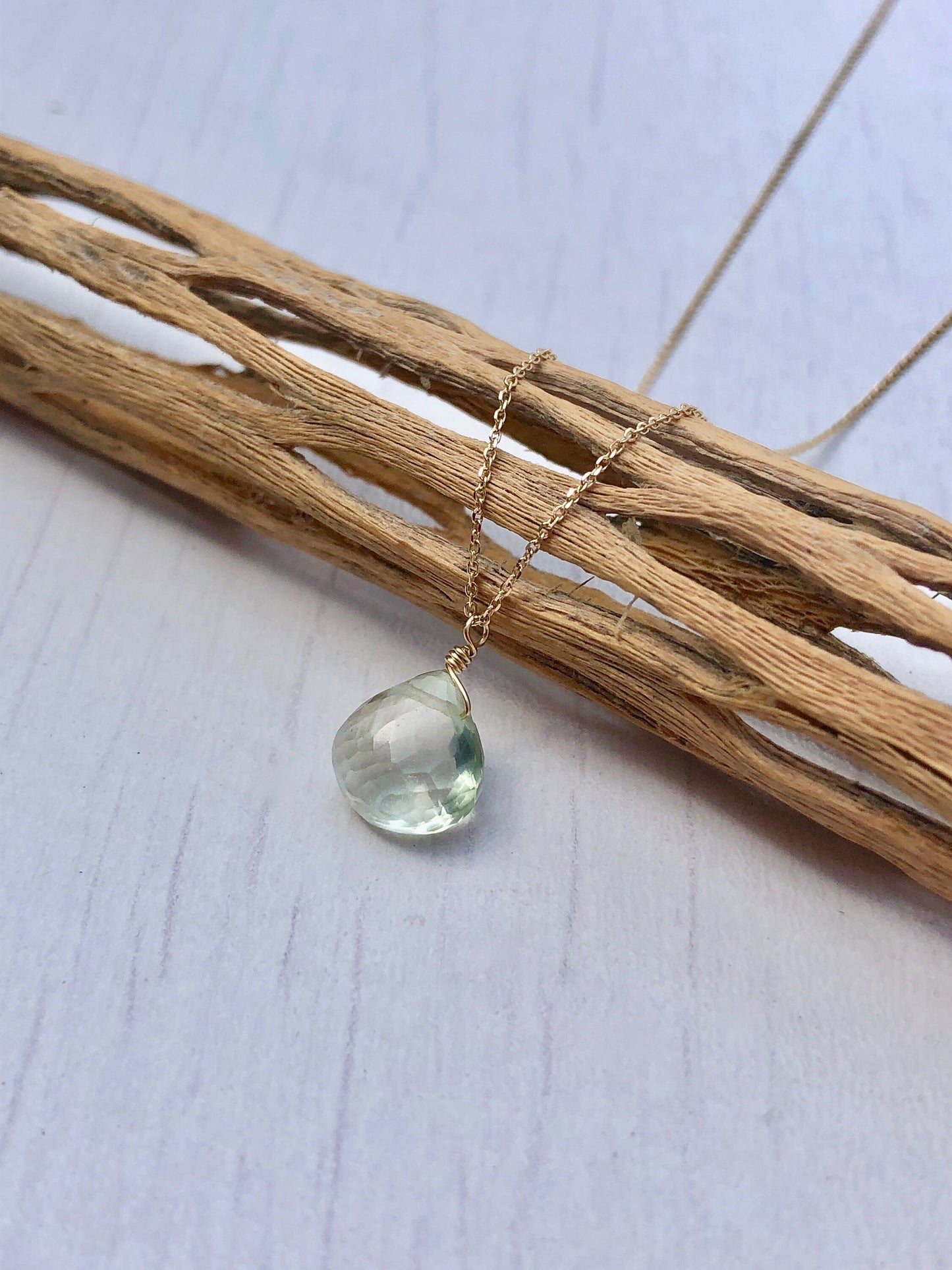 Green Amethyst Necklace- Solid 14k Gold