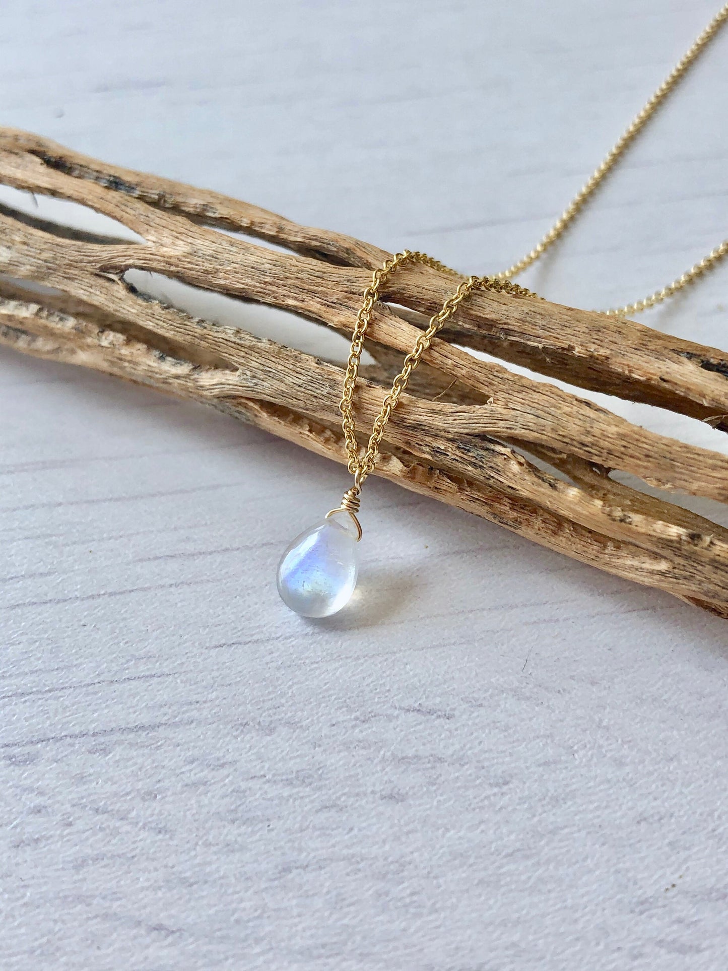 Rainbow Moonstone Necklace, Smooth Rainbow Moonstone Teardrop Pendant