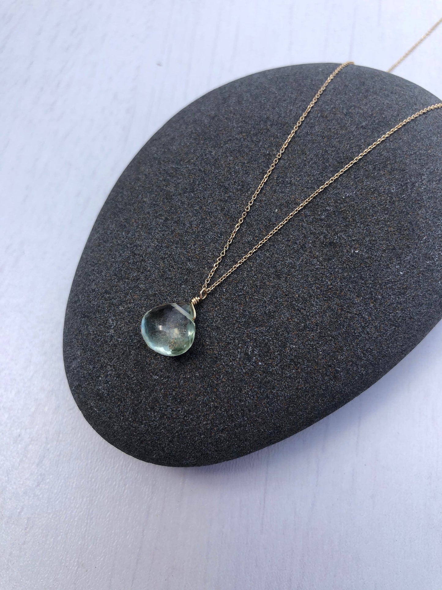 Green Amethyst Necklace- Solid 14k Gold