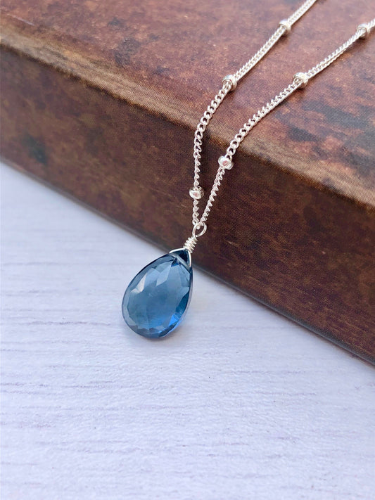 London Blue Quartz Teardrop Necklace