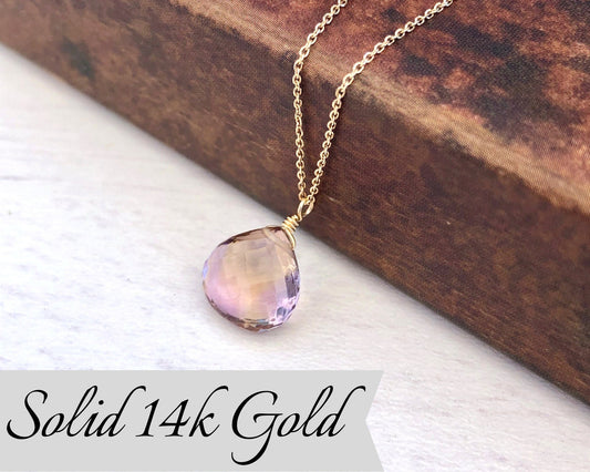 Ametrine Solid 14k Gold Teardrop Necklace