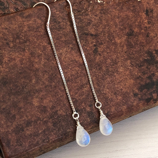 Rainbow Moonstone Threader Earrings