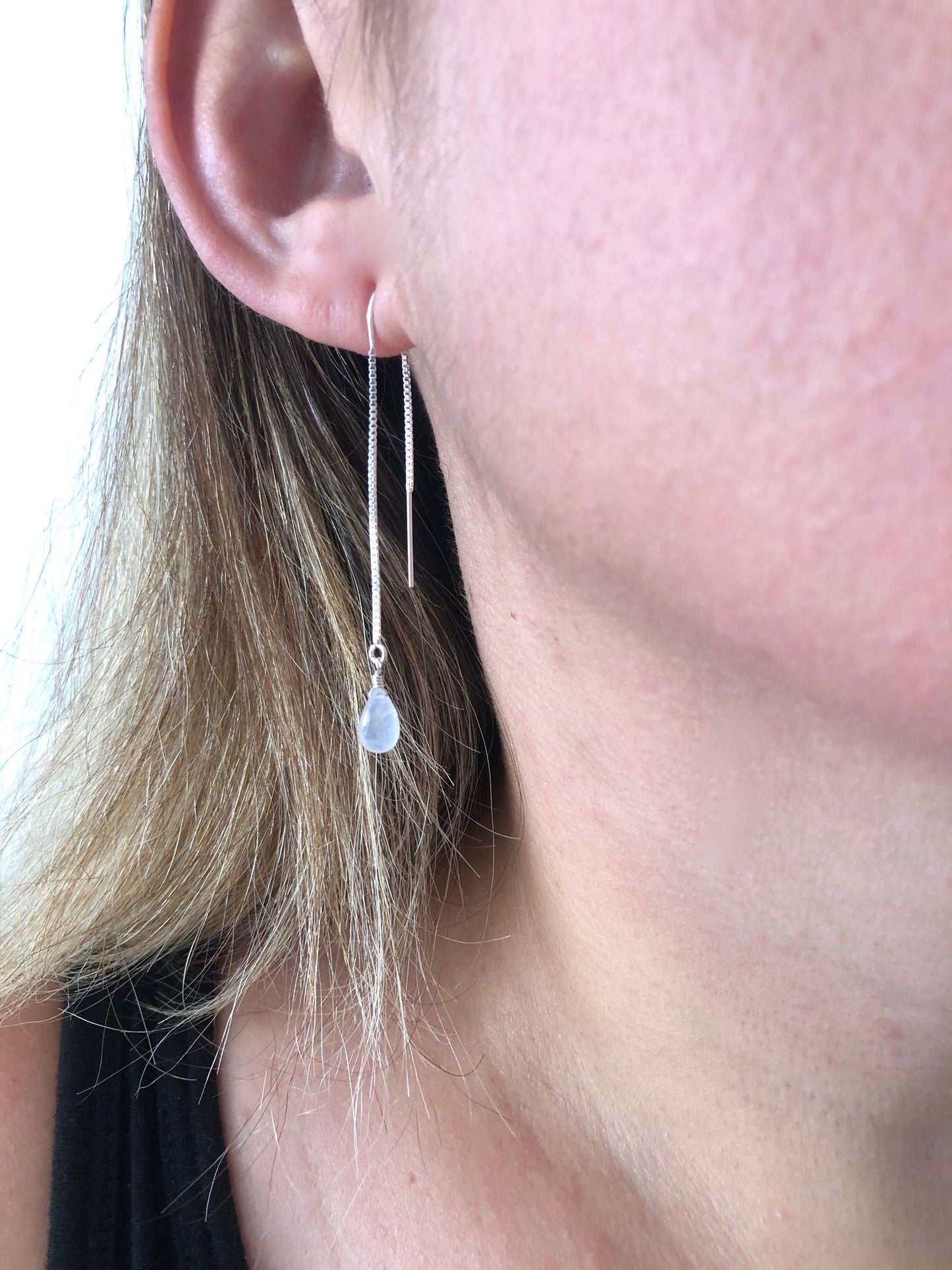 Rainbow Moonstone Threader Pull Through Earrings