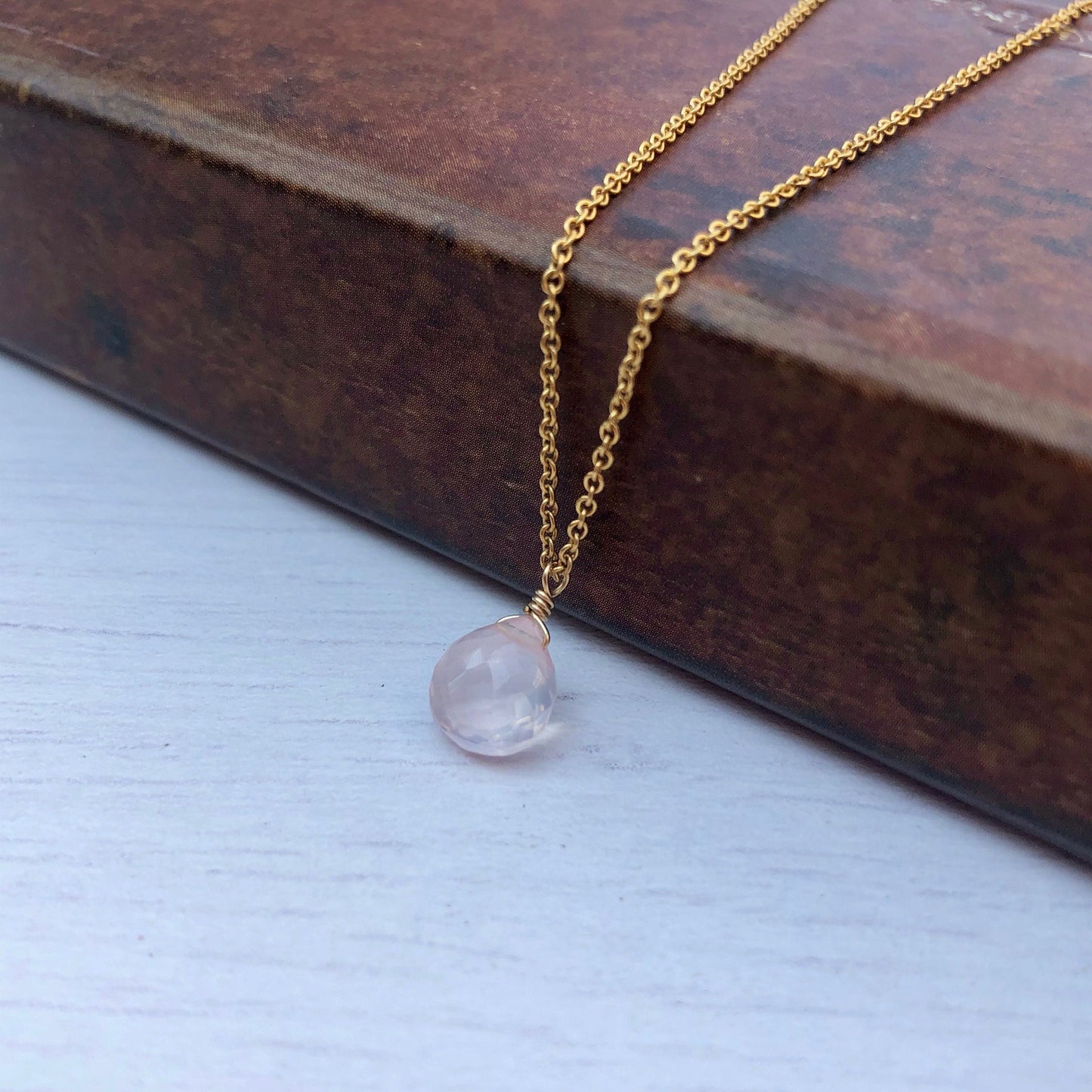 Rose Quartz Necklace, Pink Teardrop Pendant