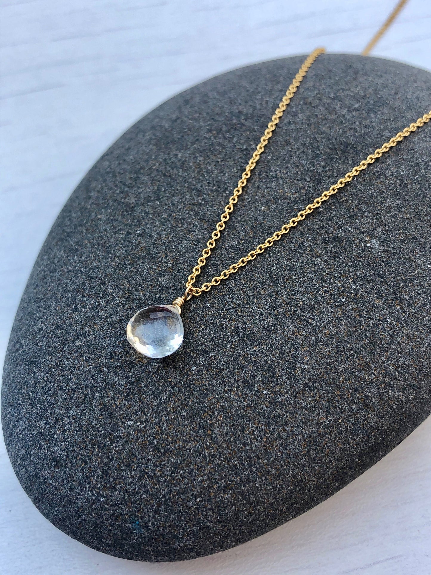 Clear Teardrop Pendant, Dainty Layering Necklace