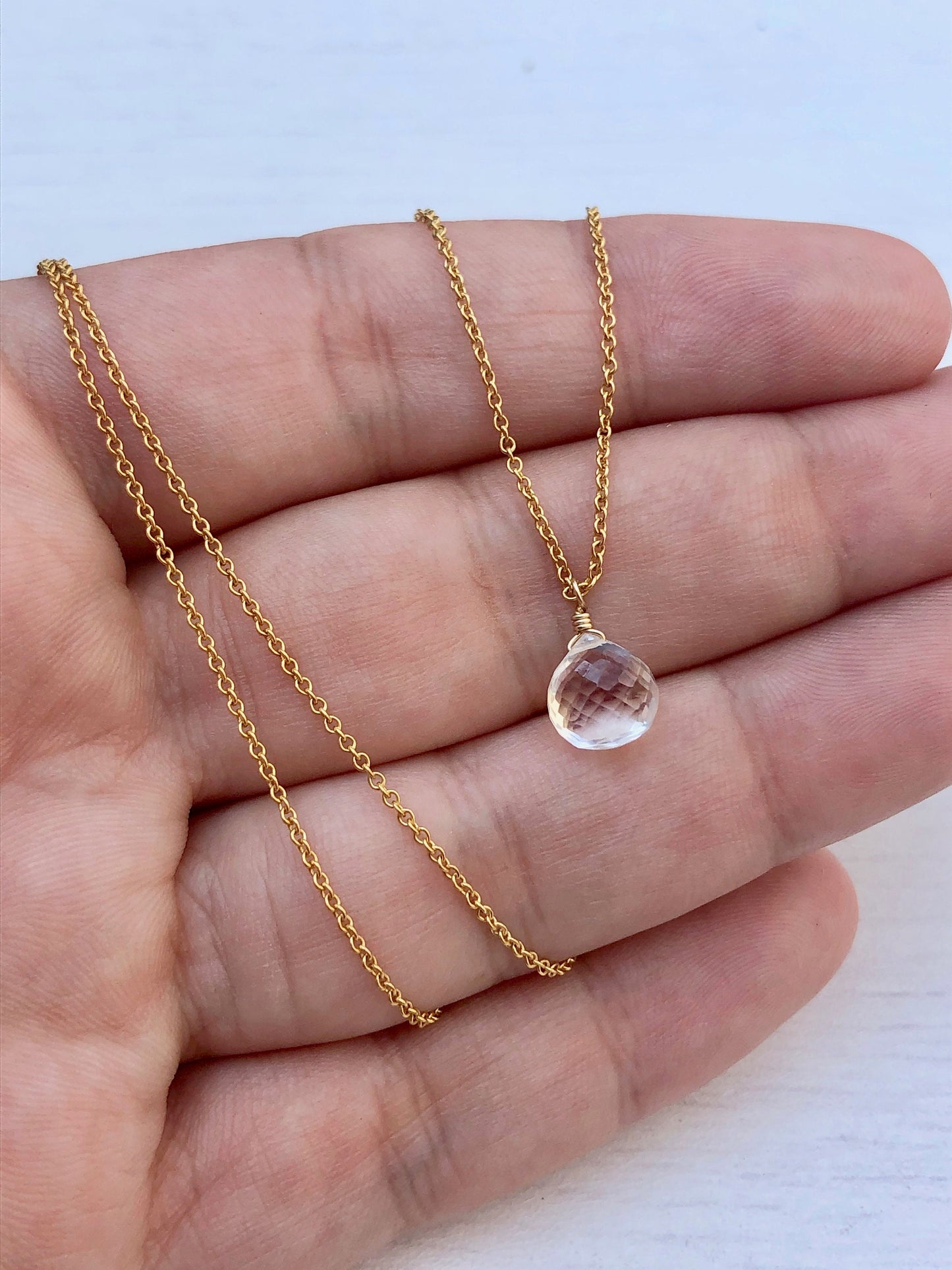 Clear Teardrop Pendant, Dainty Layering Necklace