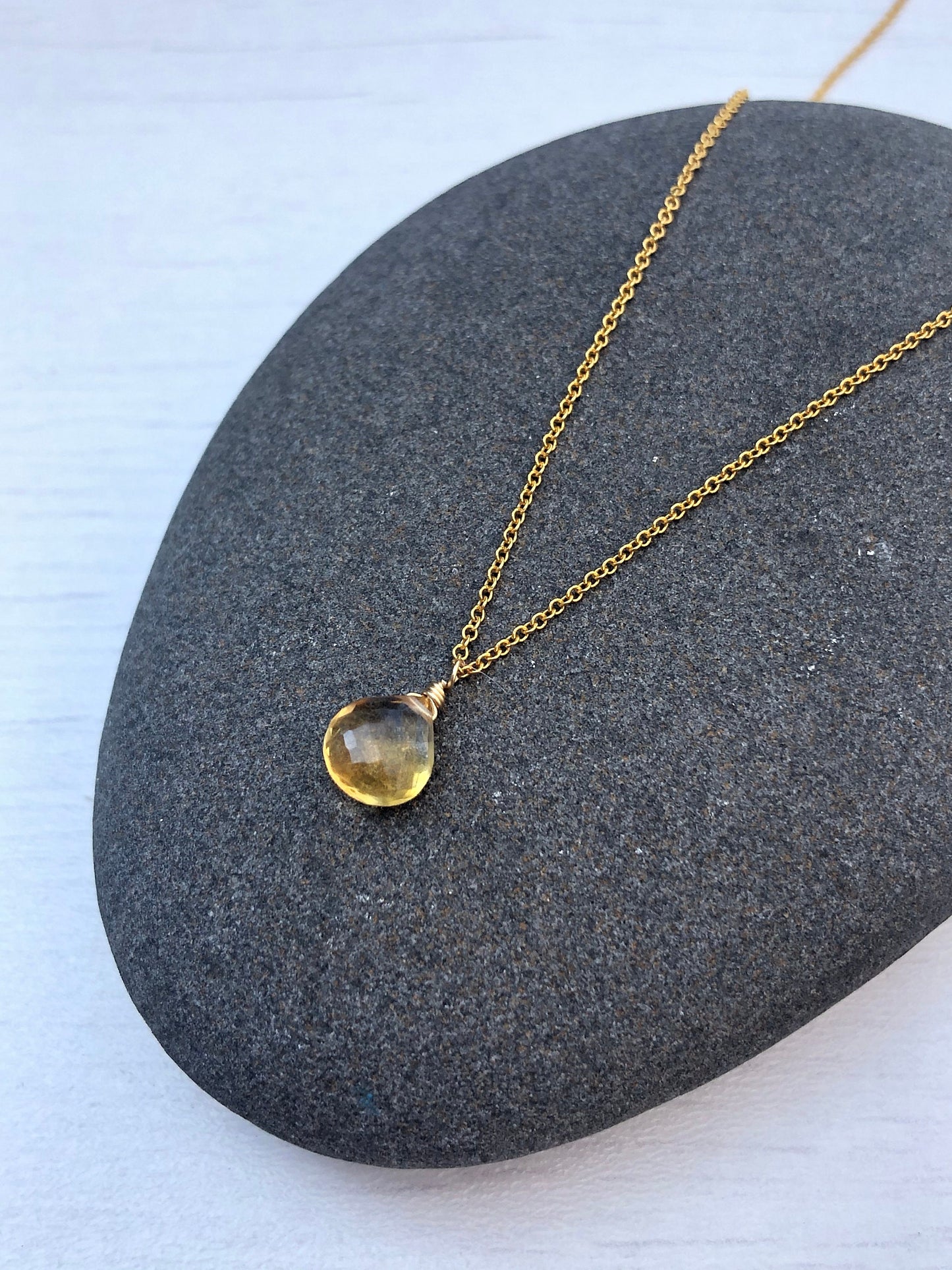 Citrine Necklace, Yellow Teardrop Necklace