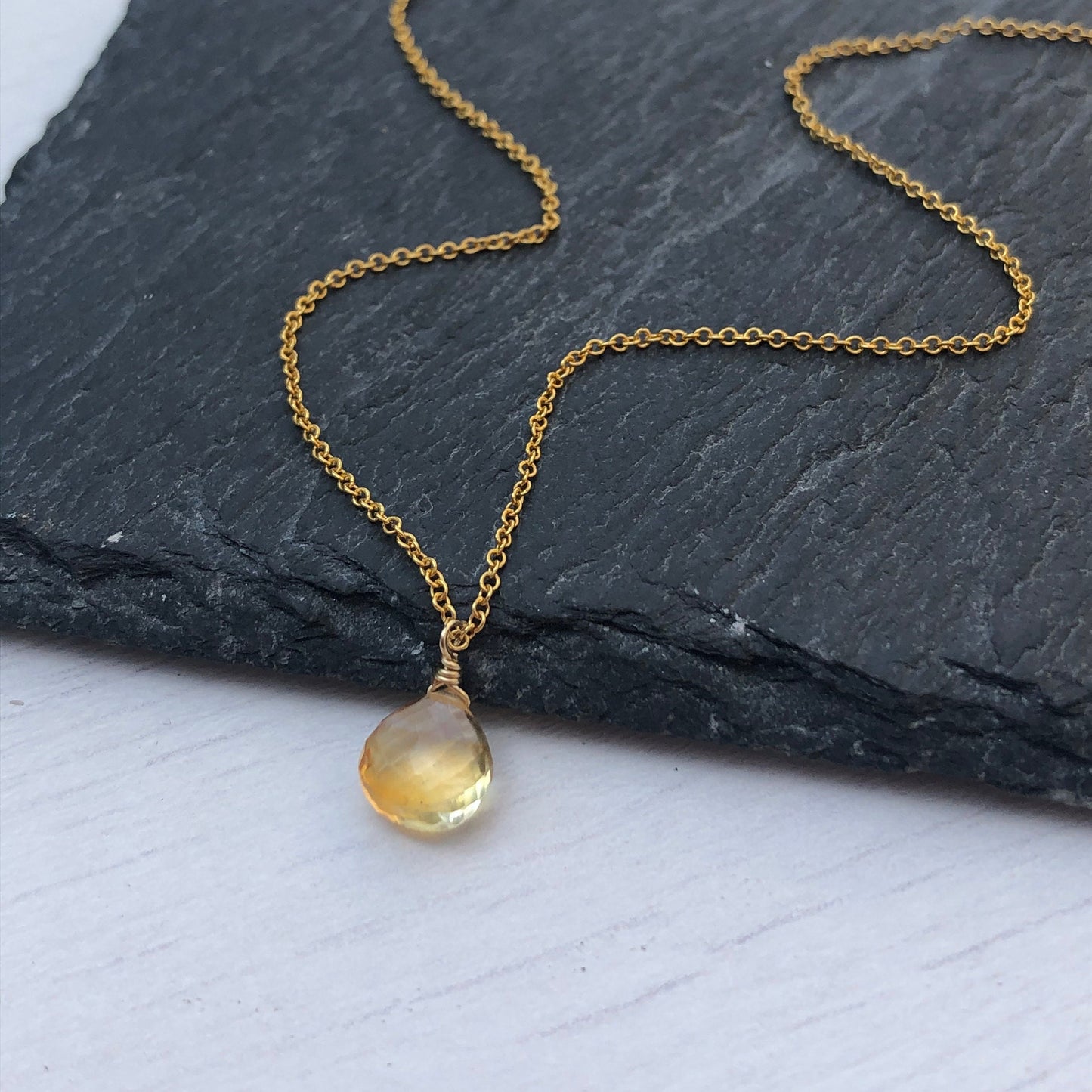 Citrine Necklace, Yellow Teardrop Necklace