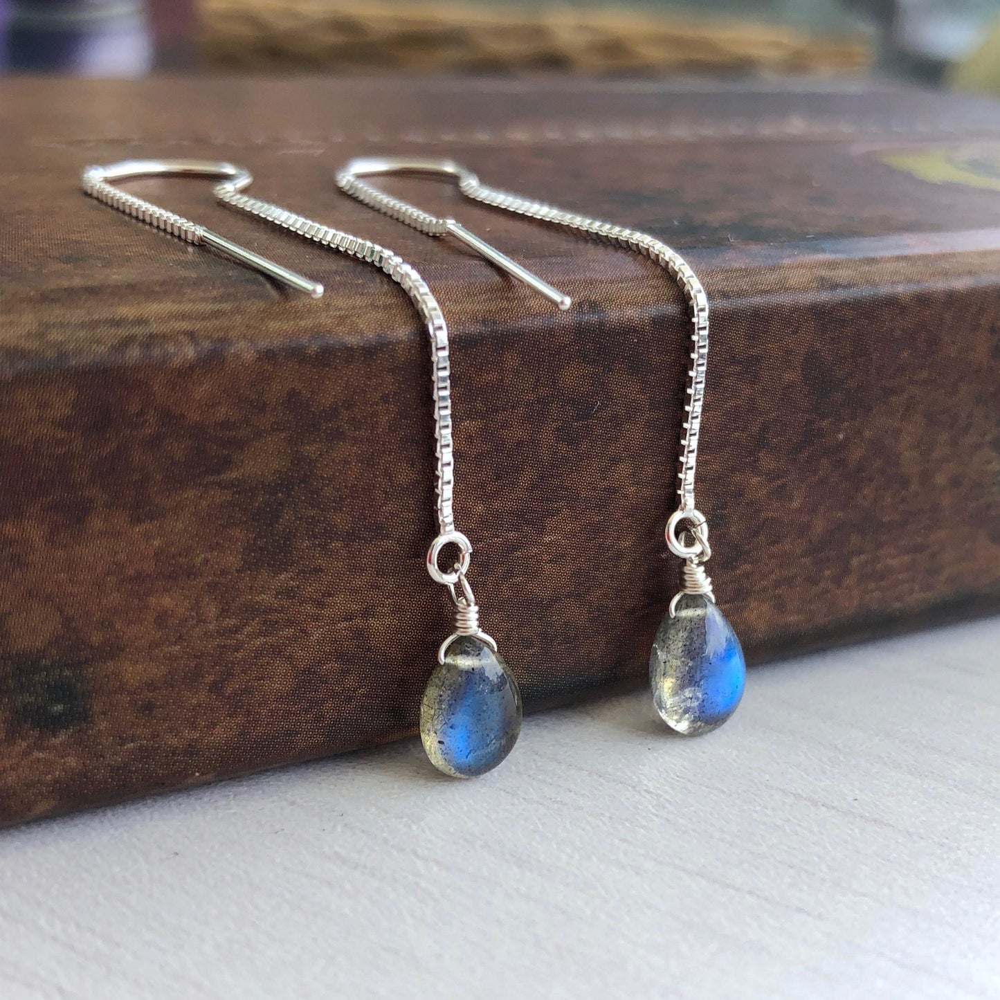 Labradorite Threader Pull Through Earrings
