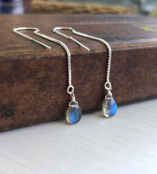 Labradorite Threader Pull Through Earrings