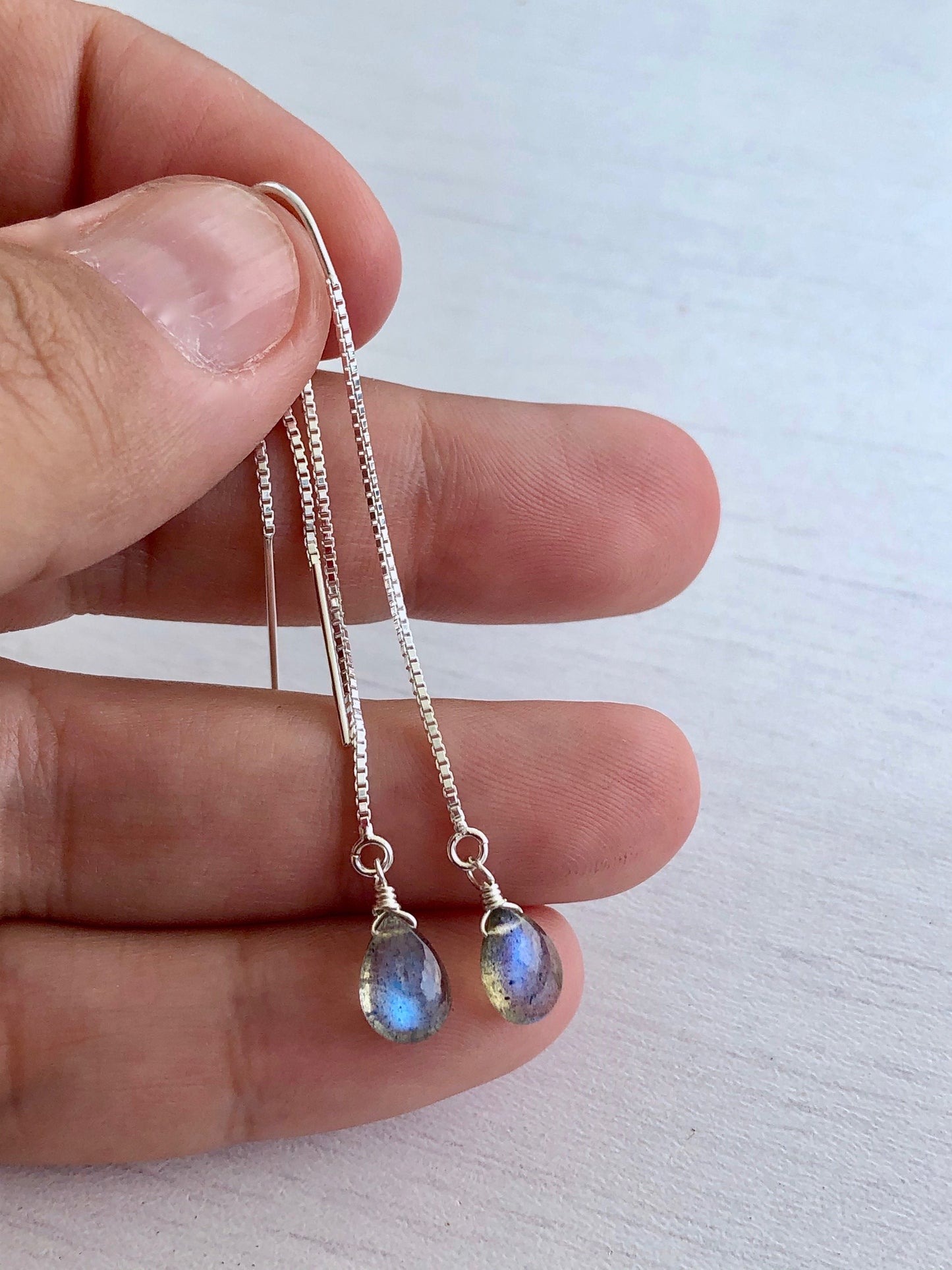 Labradorite Threader Pull Through Earrings