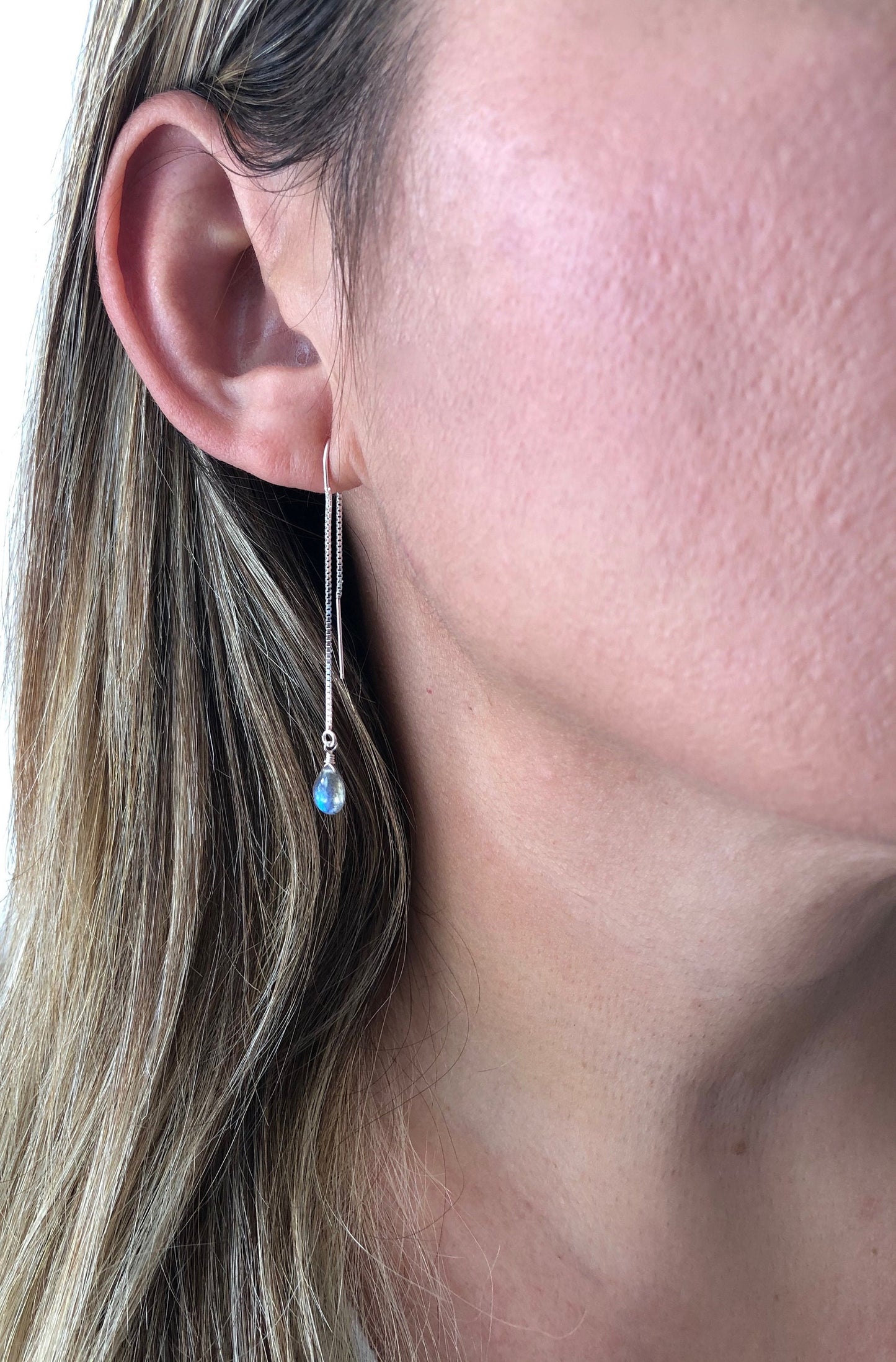 Labradorite Threader Pull Through Earrings