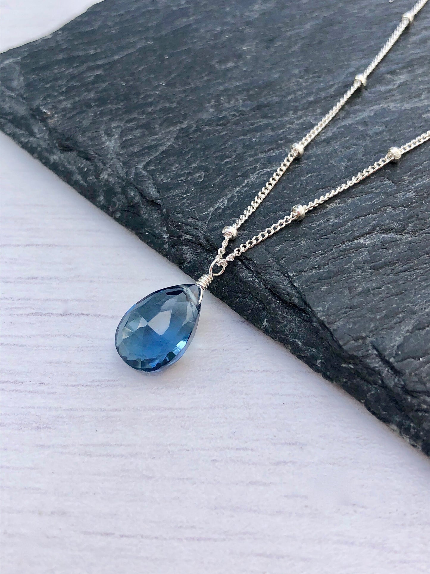 London Blue Quartz Teardrop Necklace