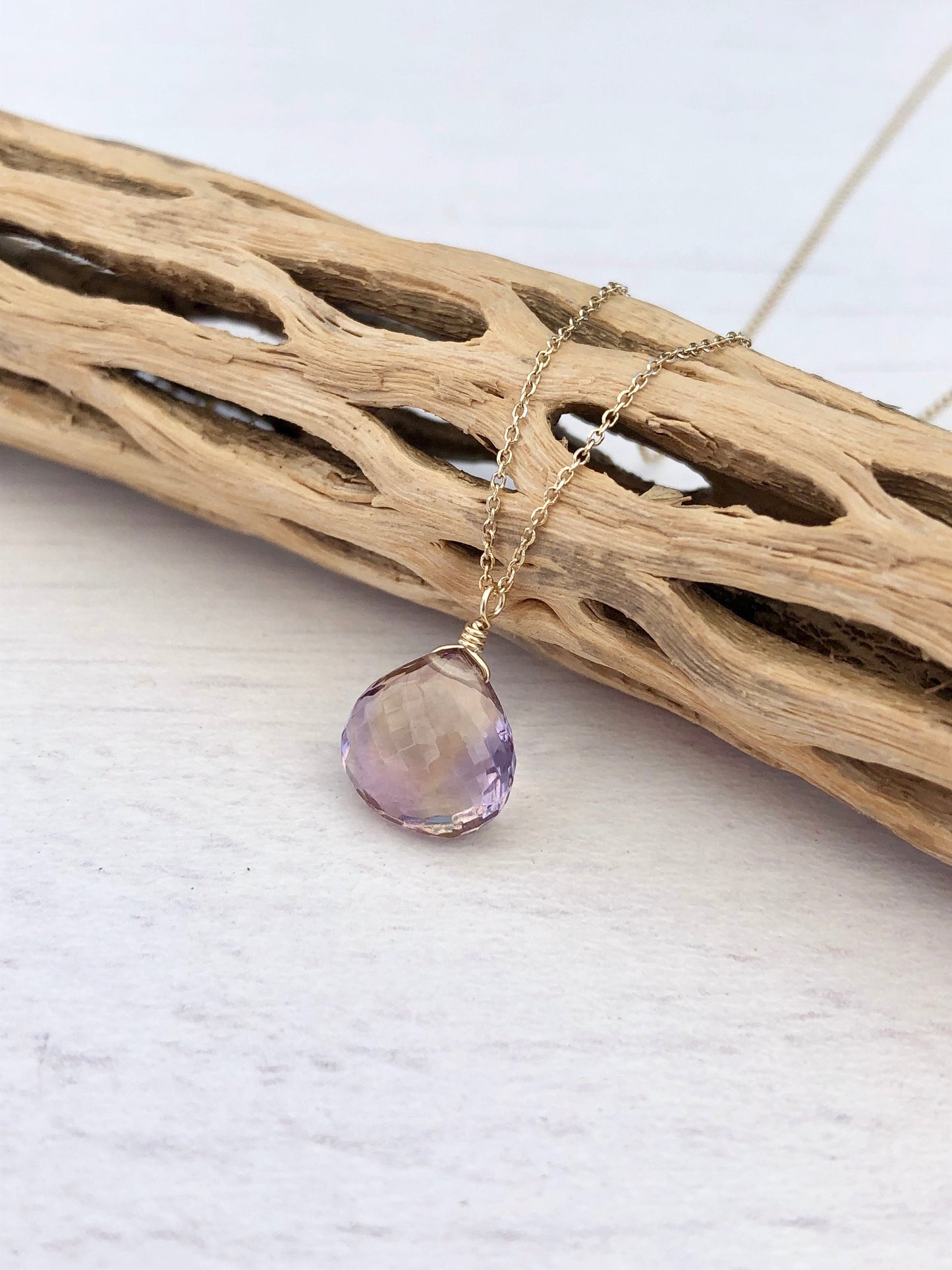 Ametrine Solid 14k Gold Teardrop Necklace, Ametrine Teardrop Pendant, Real Solid 14k Purple Ametrine Pendant, Gift for mother, February gift