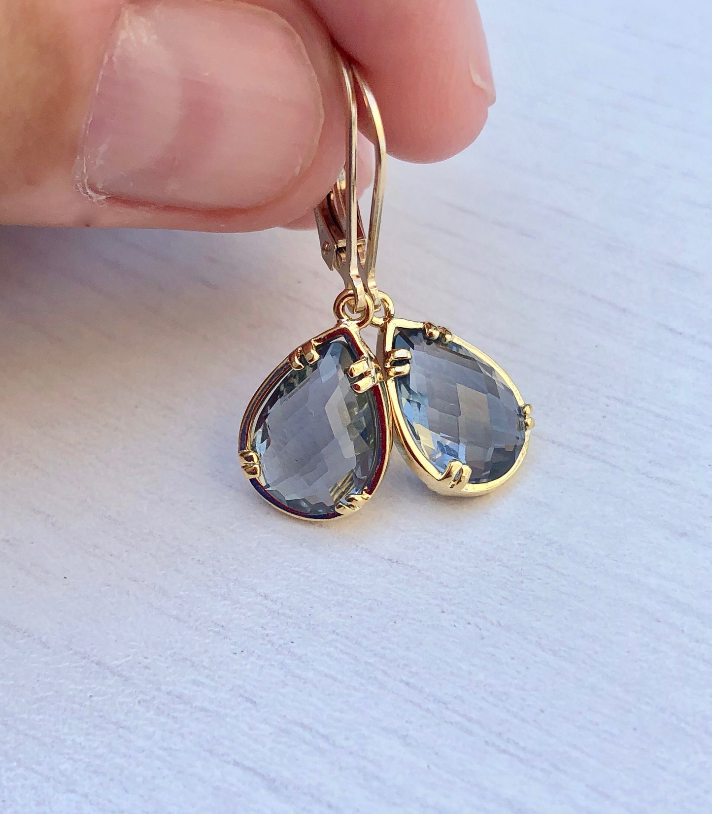 Gray Teardrop Earrings in Gold or Silver