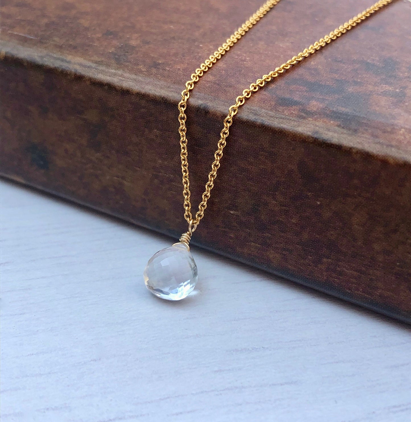 Clear Teardrop Pendant, Dainty Layering Necklace