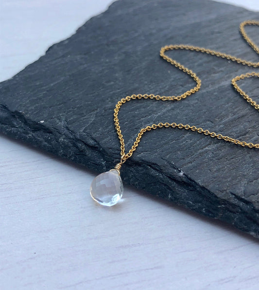 Clear Teardrop Pendant, Dainty Layering Necklace