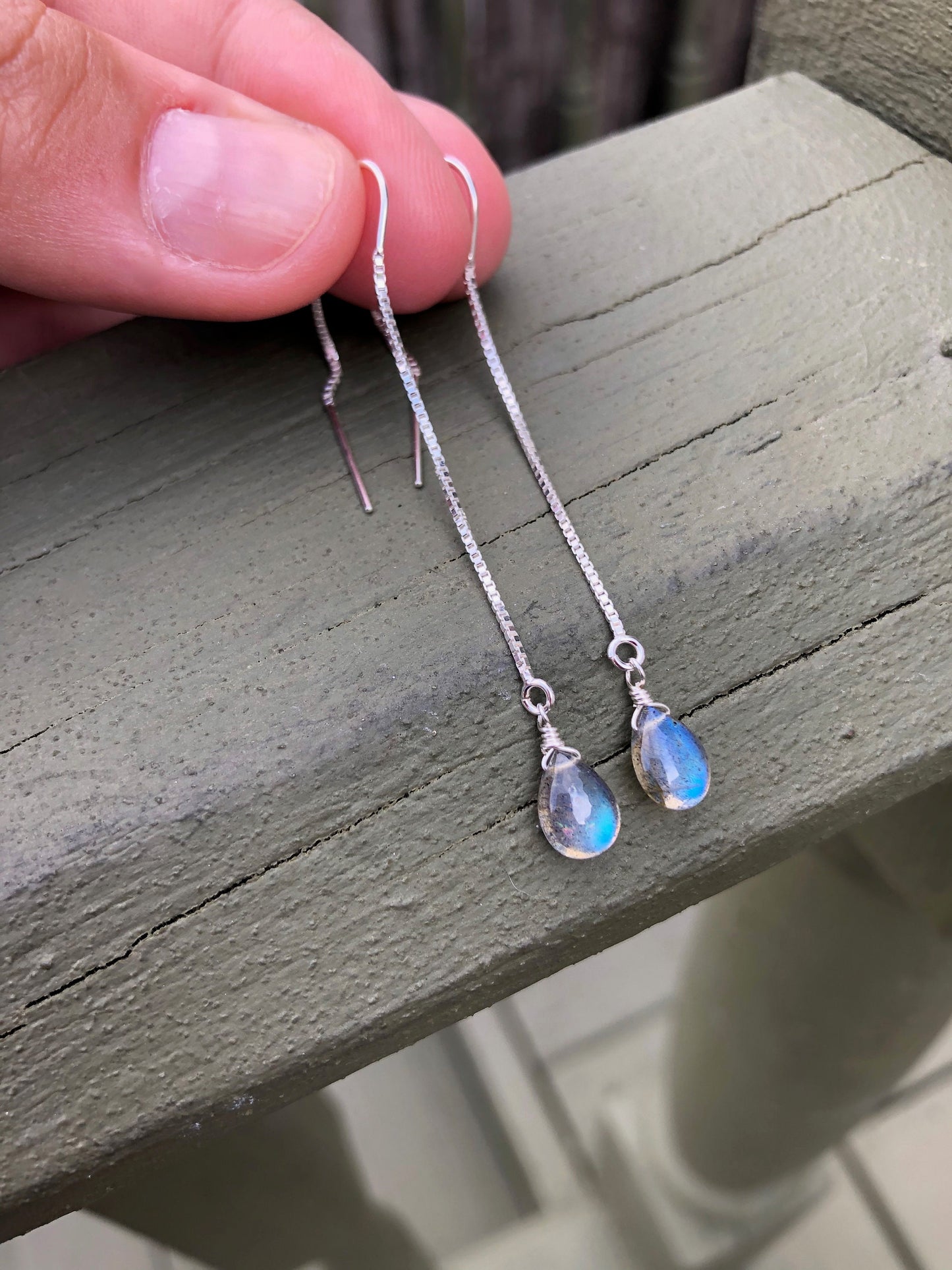 Labradorite Threader Pull Through Earrings