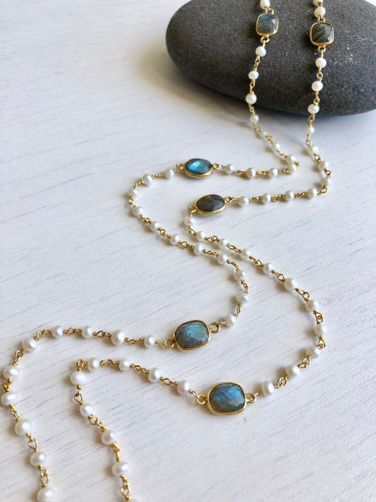 Pearl and Labradorite Necklace