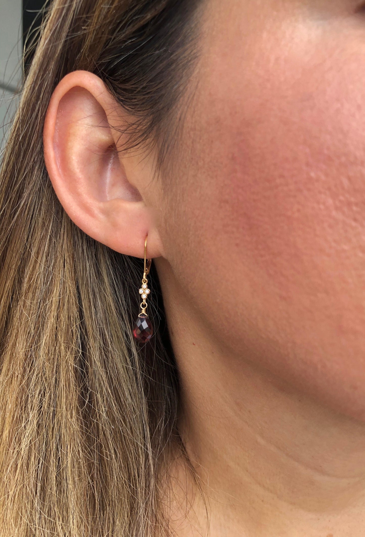 Garnet Teardrop Dangle Earrings