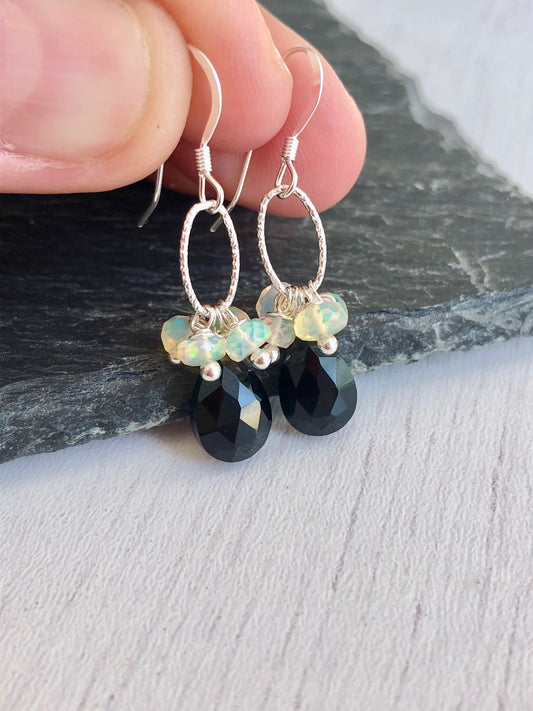 Fire Opal and Black Onyx Earrings