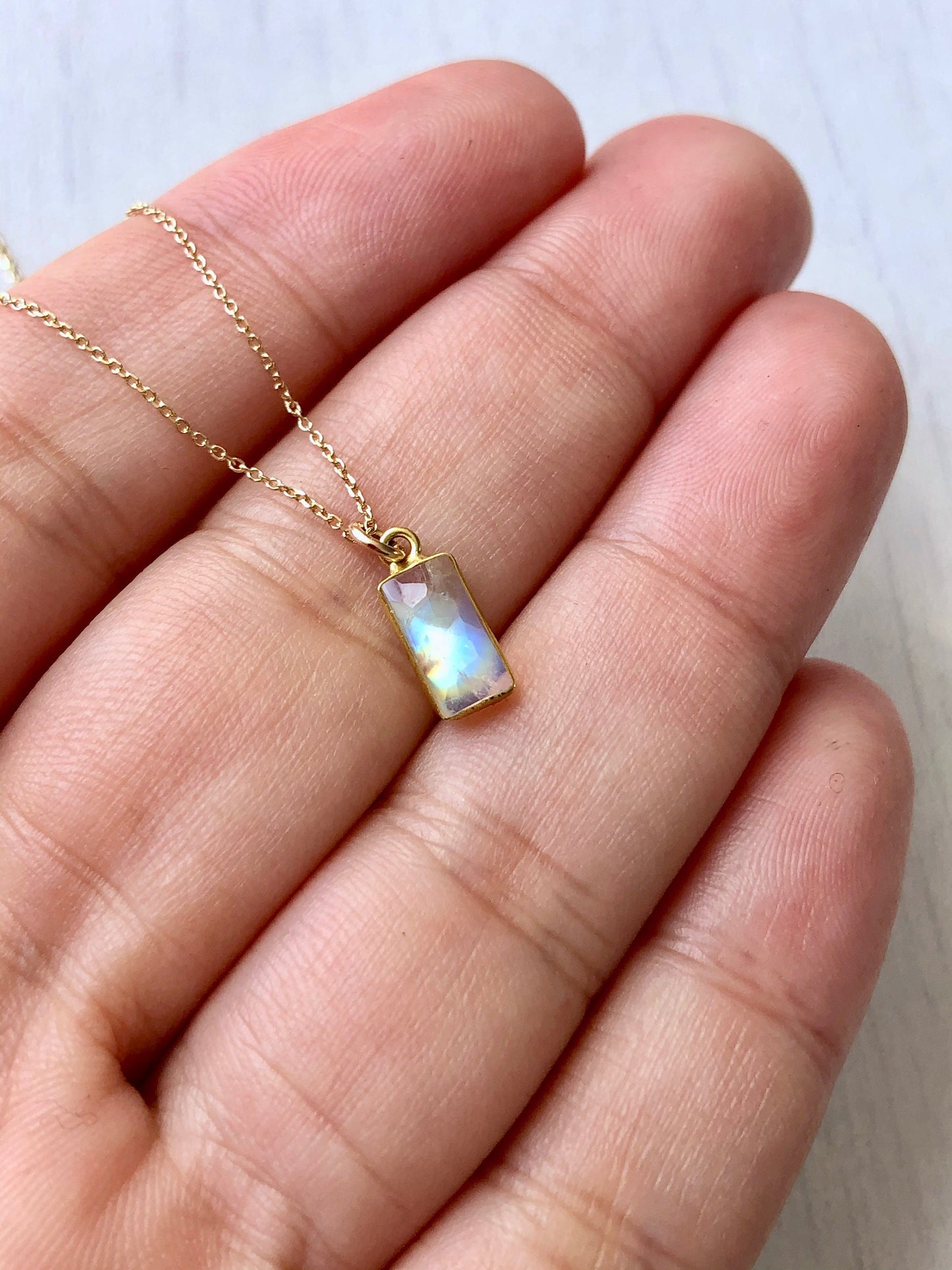 14k Gold Tiny Moonstone Pendant