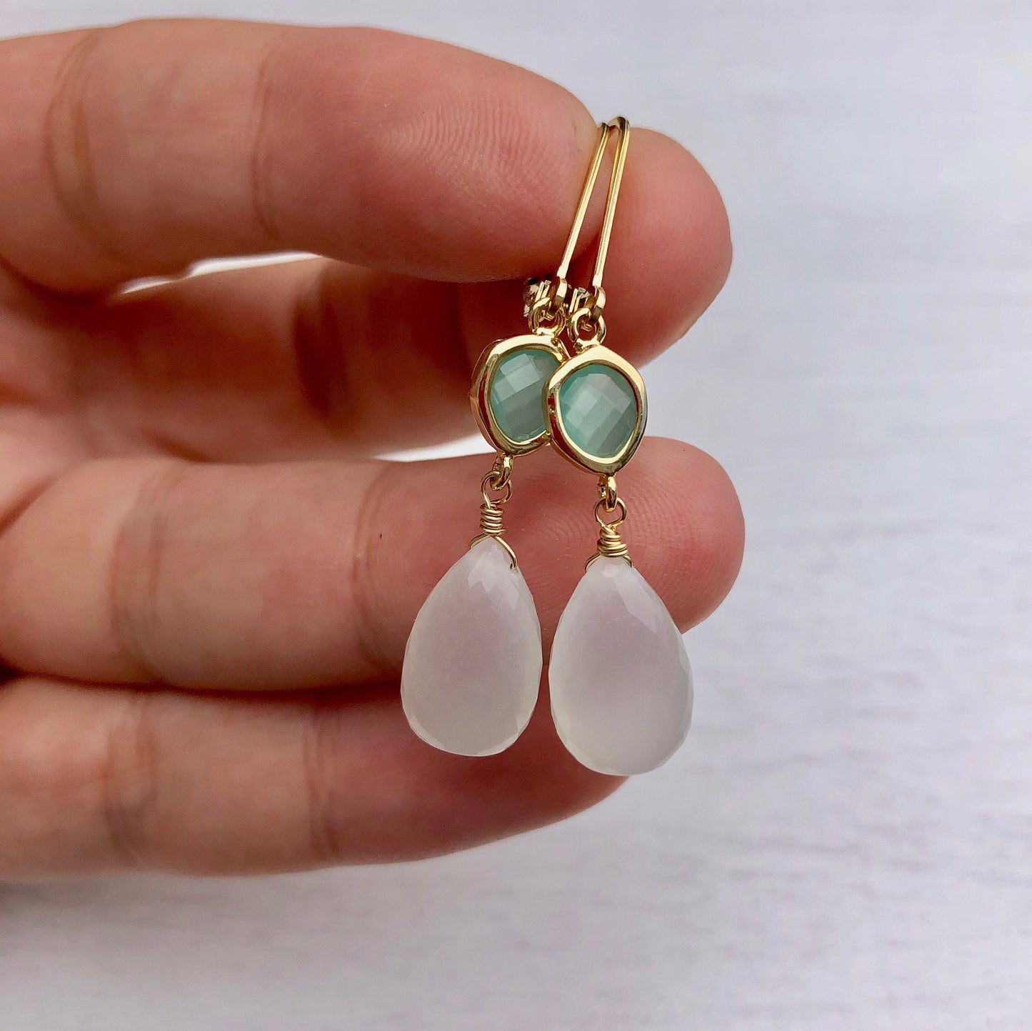 Moonstone and Chalcedony Statement Earrings