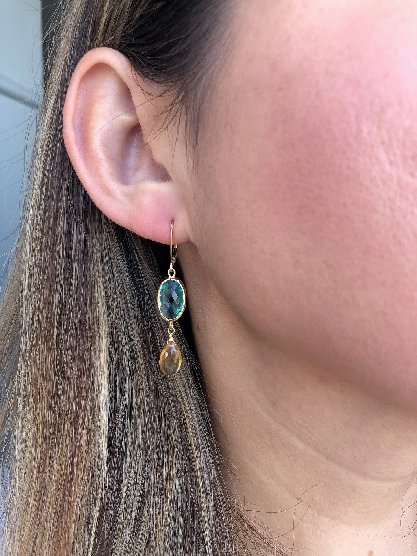 Citrine and Blue Topaz Earrings