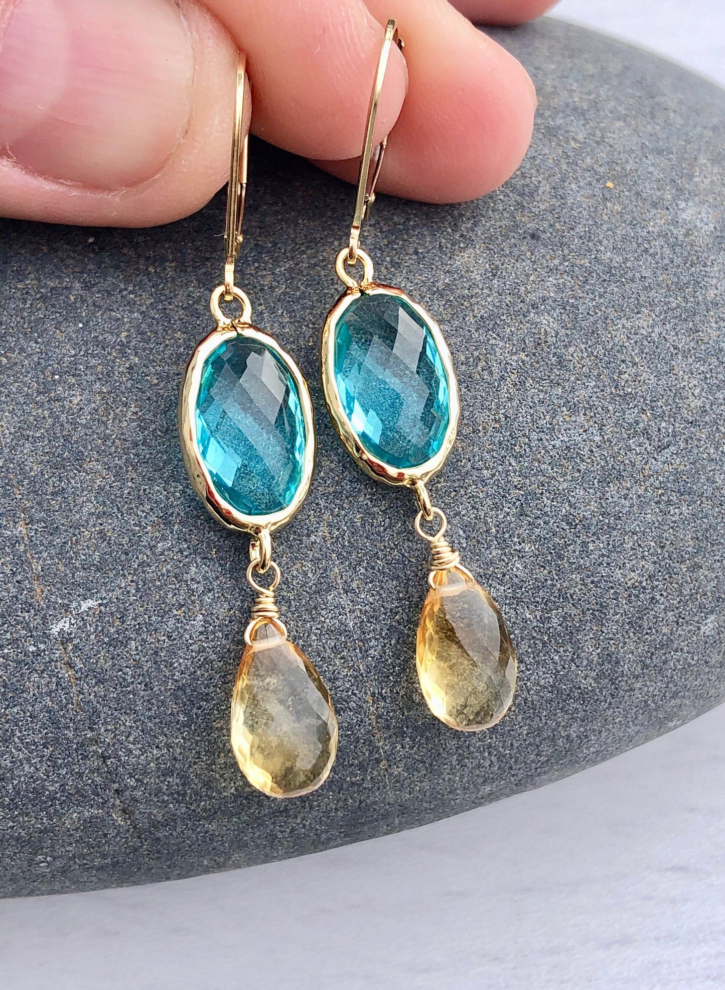 Citrine and Blue Topaz Earrings