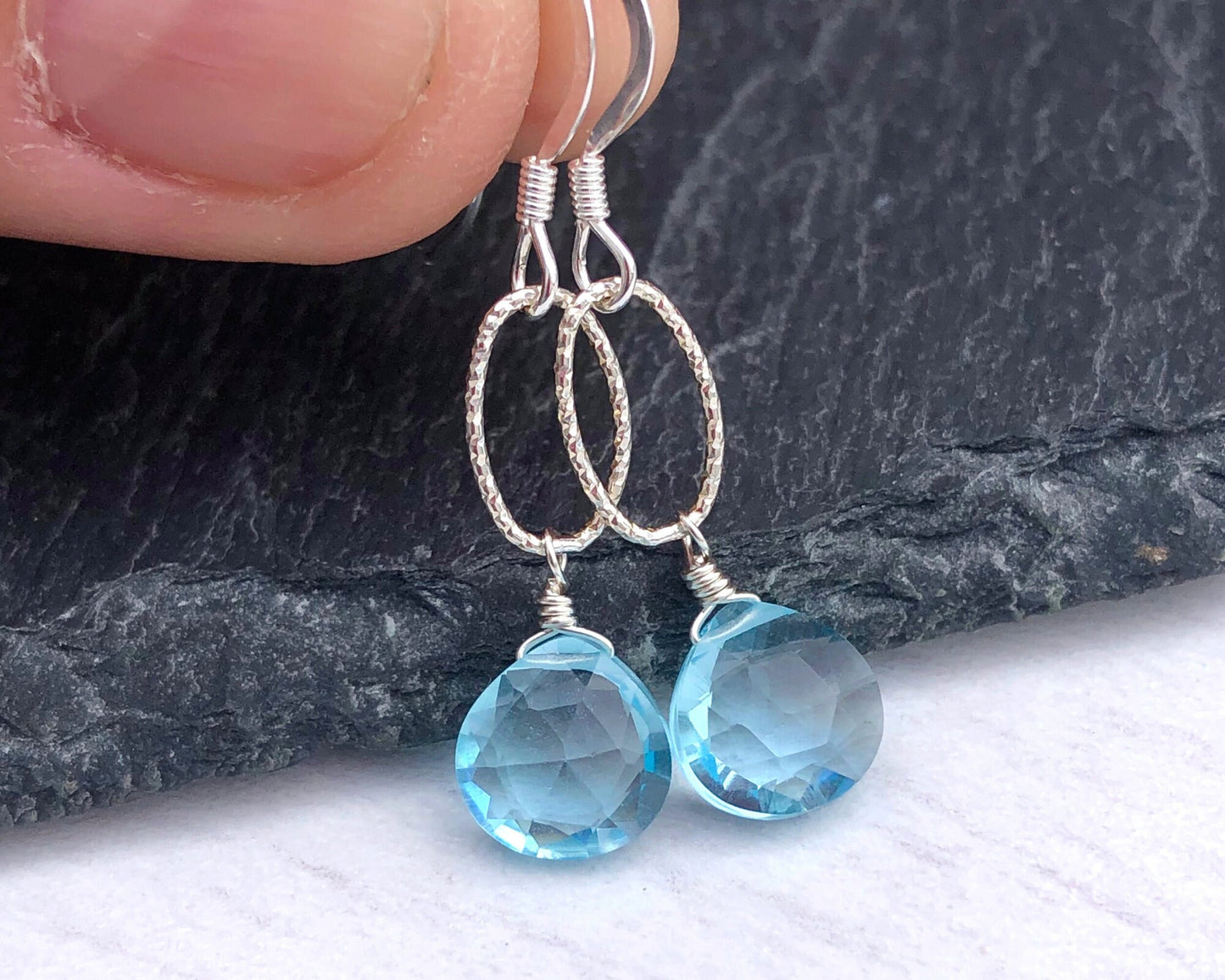 Blue Topaz Earrings, Light Blue Silver Earrings, December Birthstone, Minimalist Everyday Blue Jewelry, Tiny Drop Earrings, December Gift