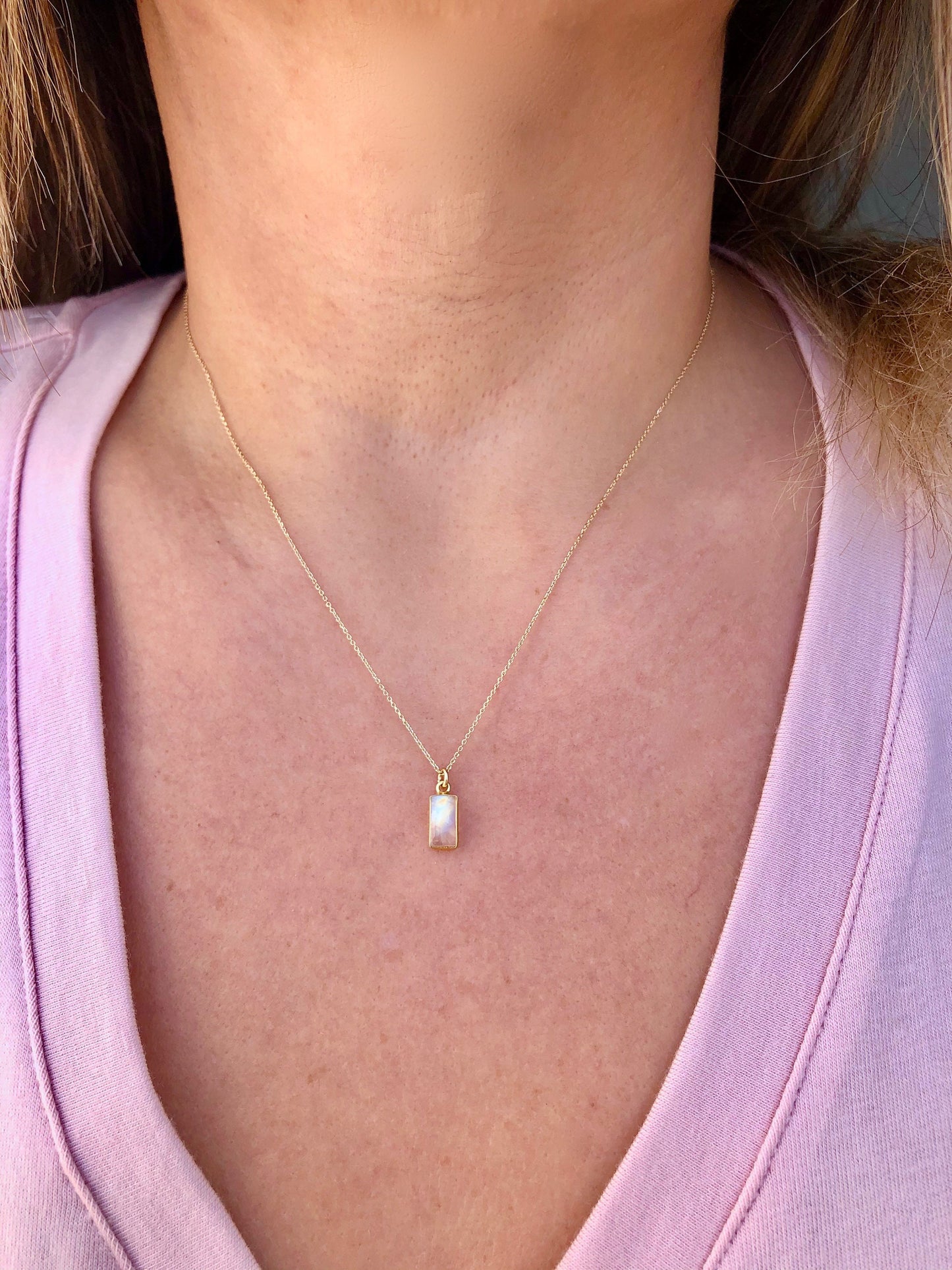 14k Gold Tiny Moonstone Pendant