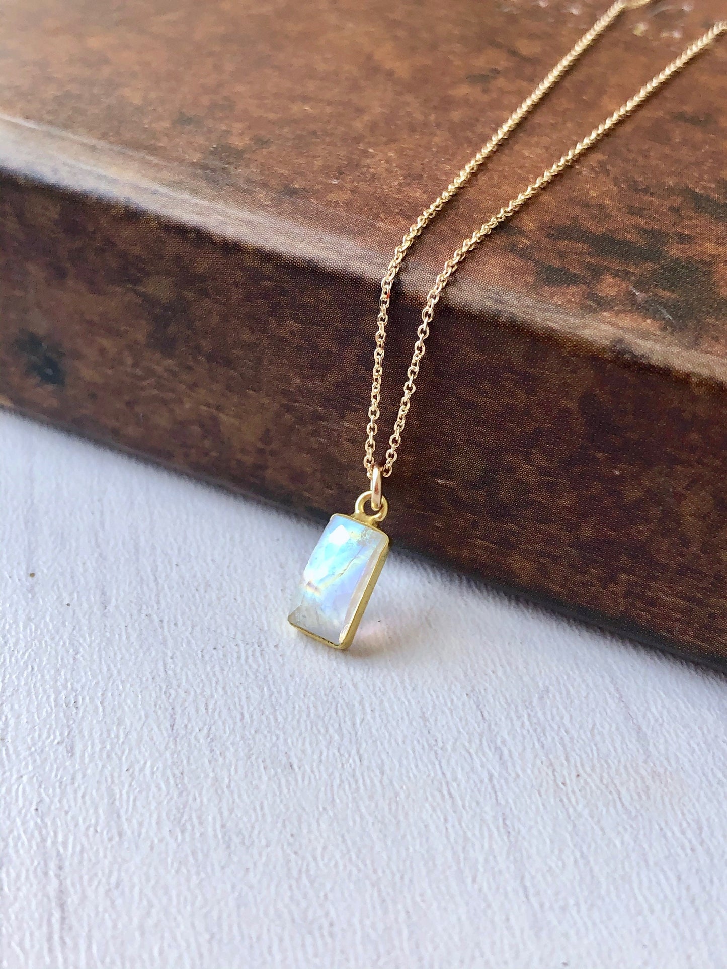 14k Gold Tiny Moonstone Pendant