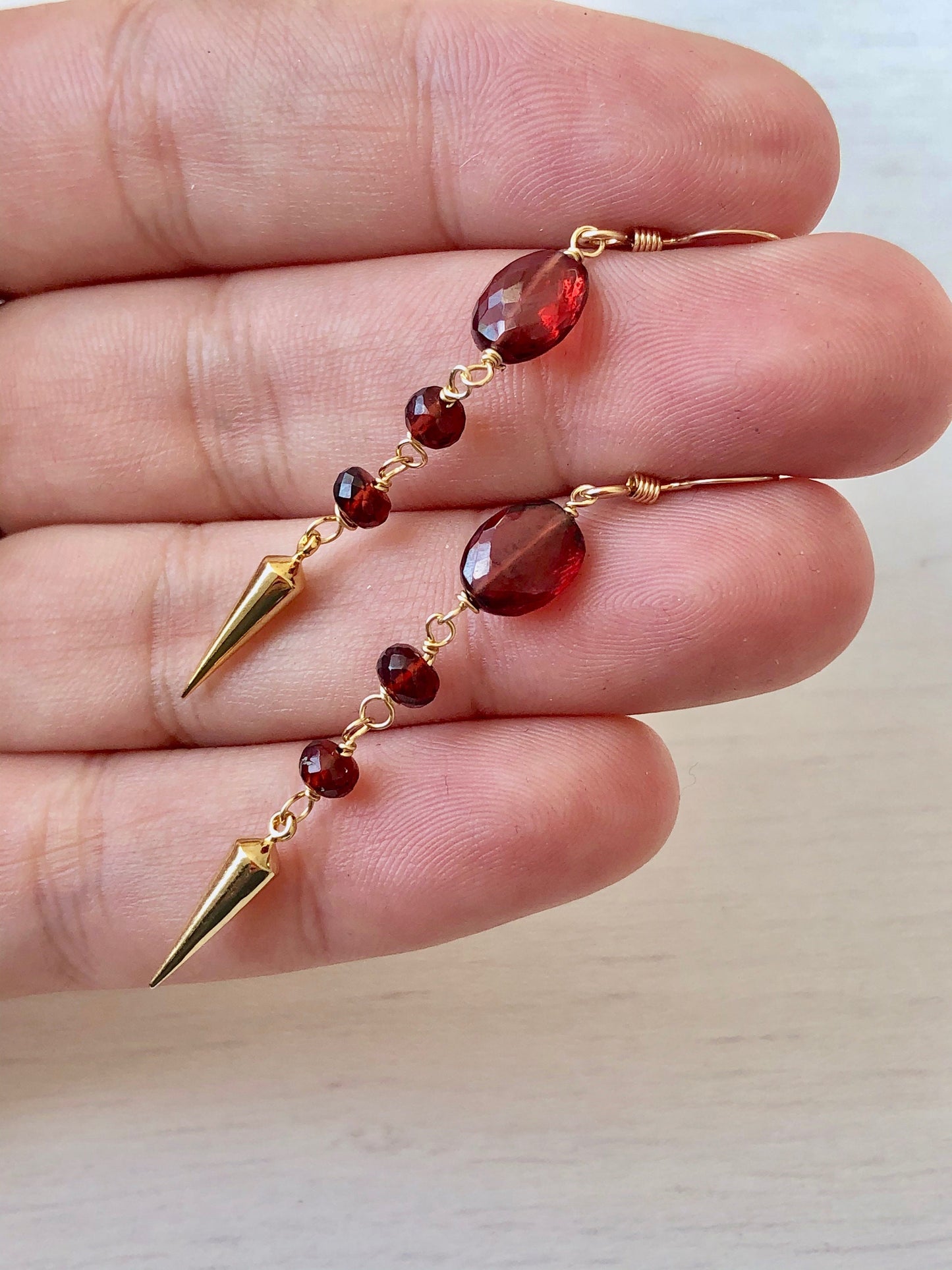 Pointy Red Gold Earrings