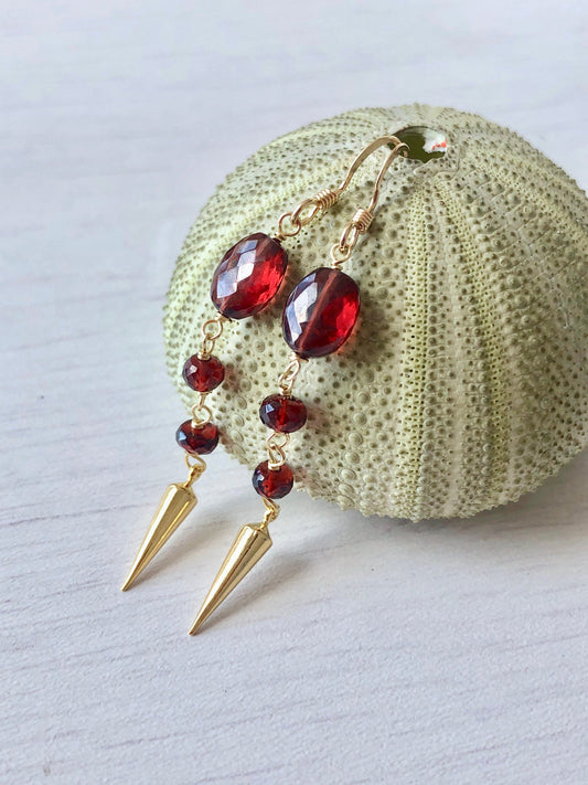 Pointy Red Gold Earrings