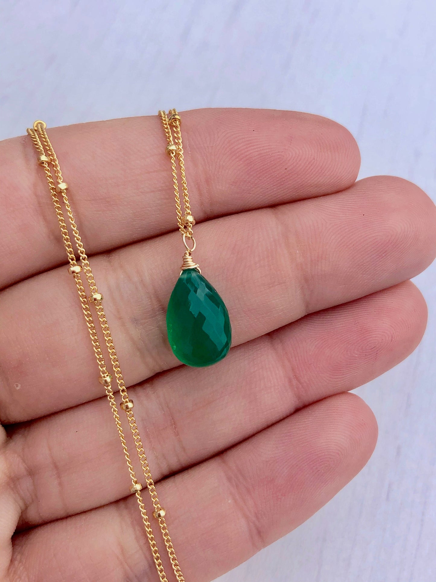 Green Onyx Teardrop Necklace