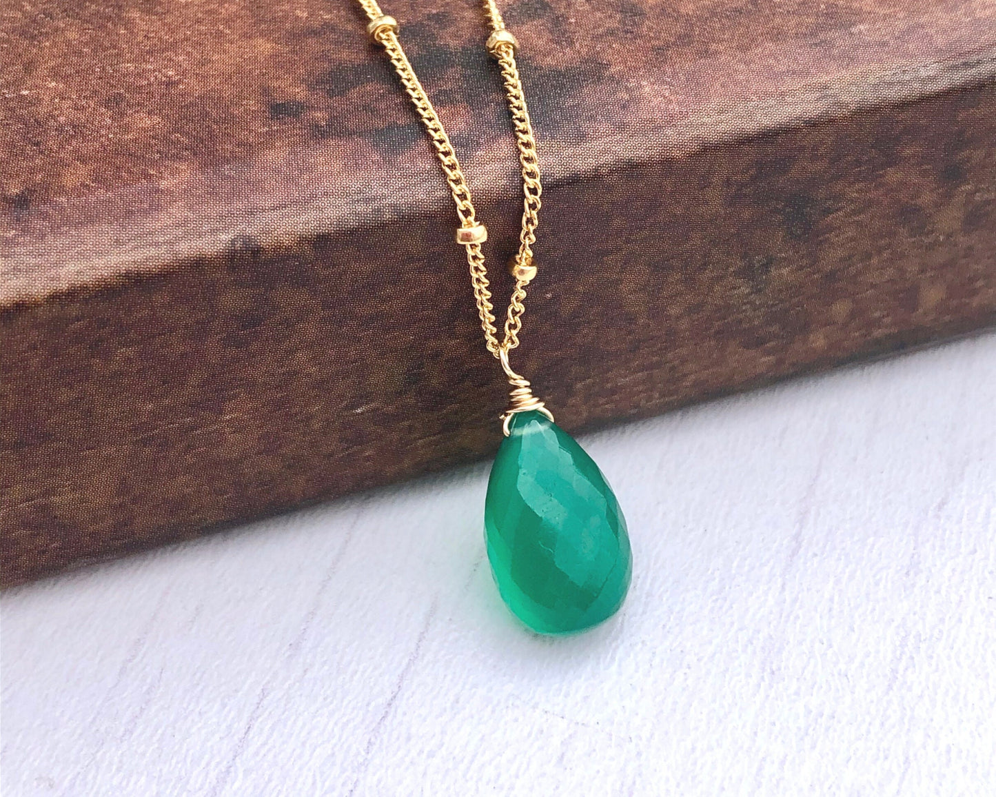 Green Onyx Teardrop Necklace