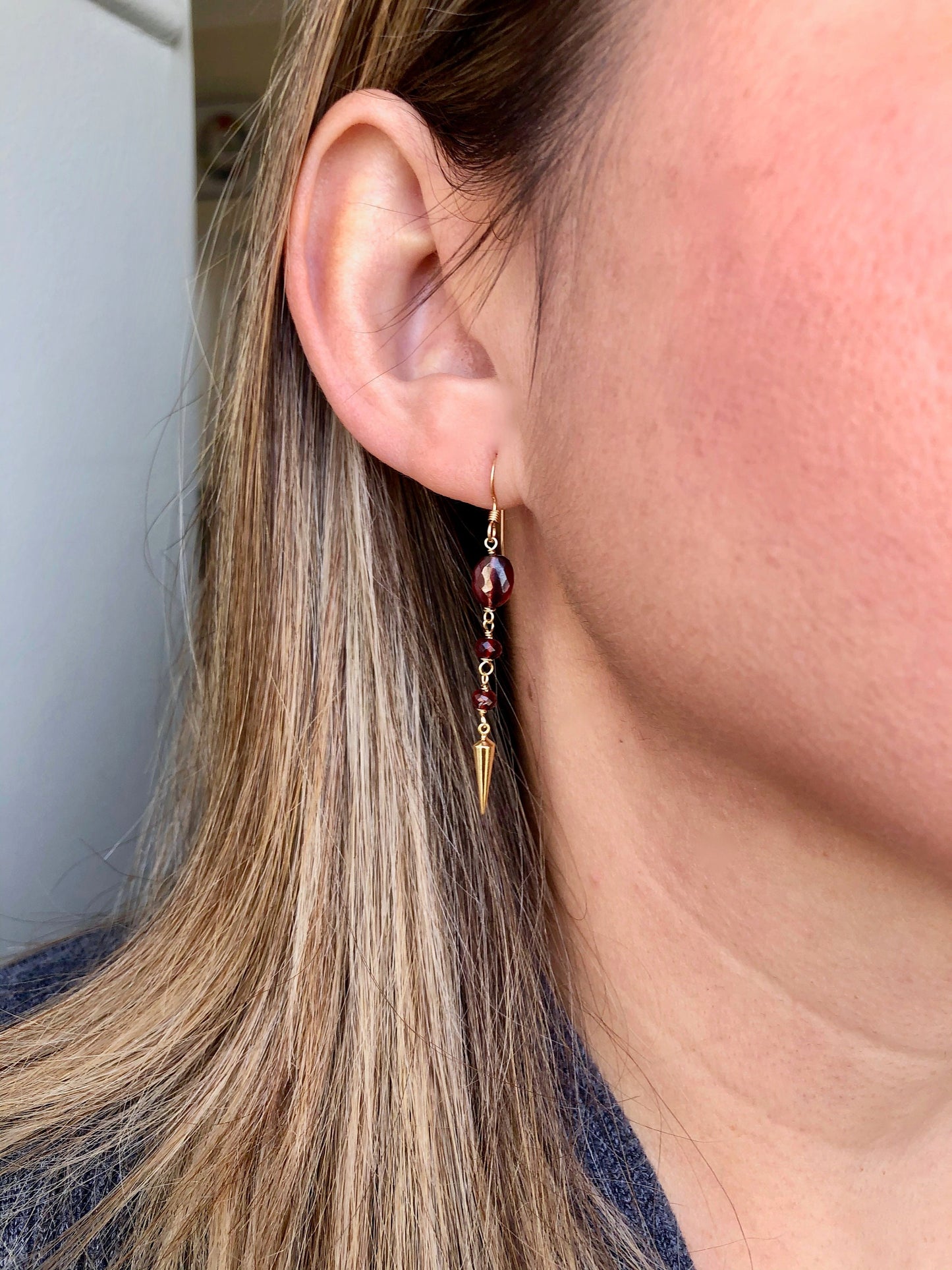 Pointy Red Gold Earrings