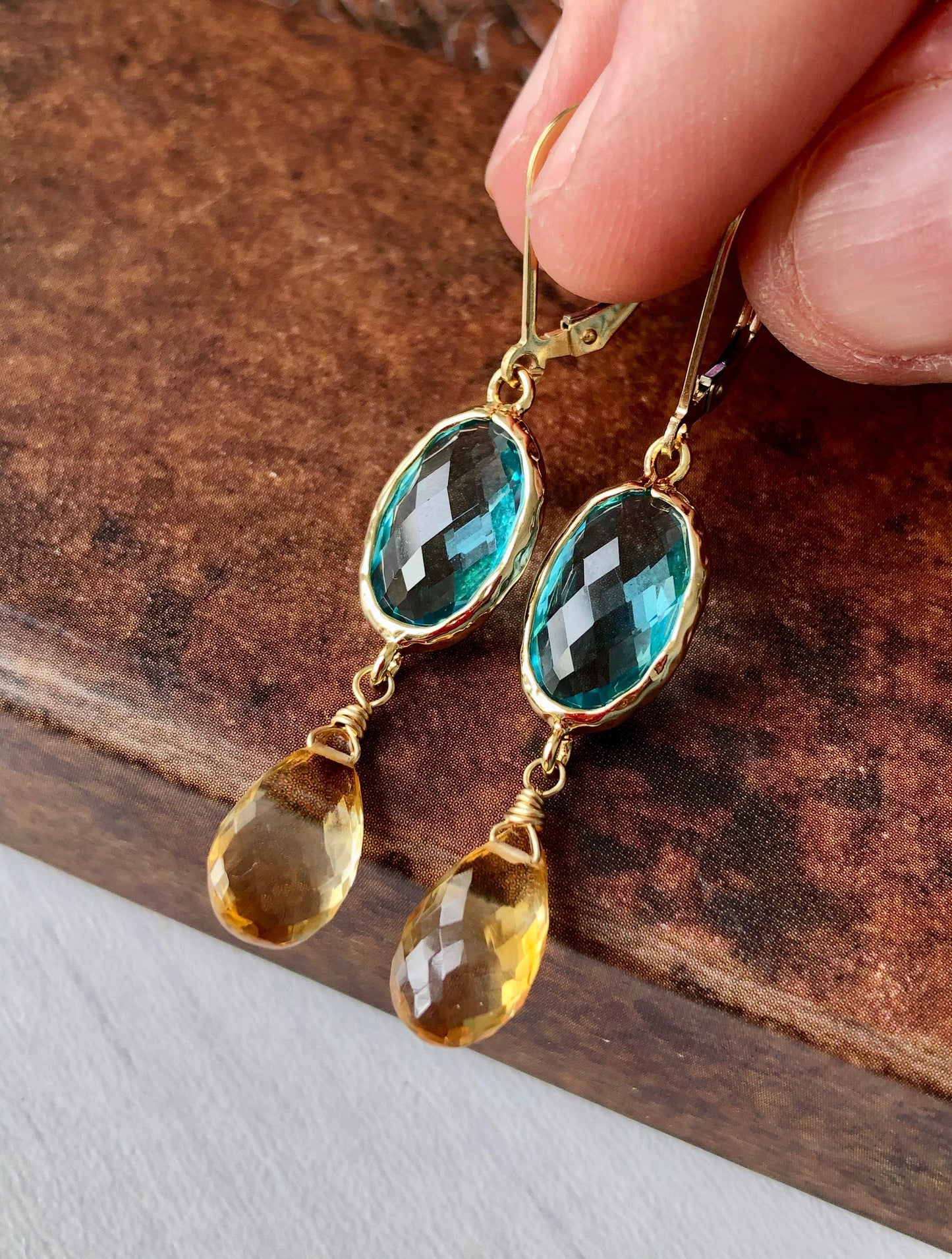 Citrine and Blue Topaz Earrings