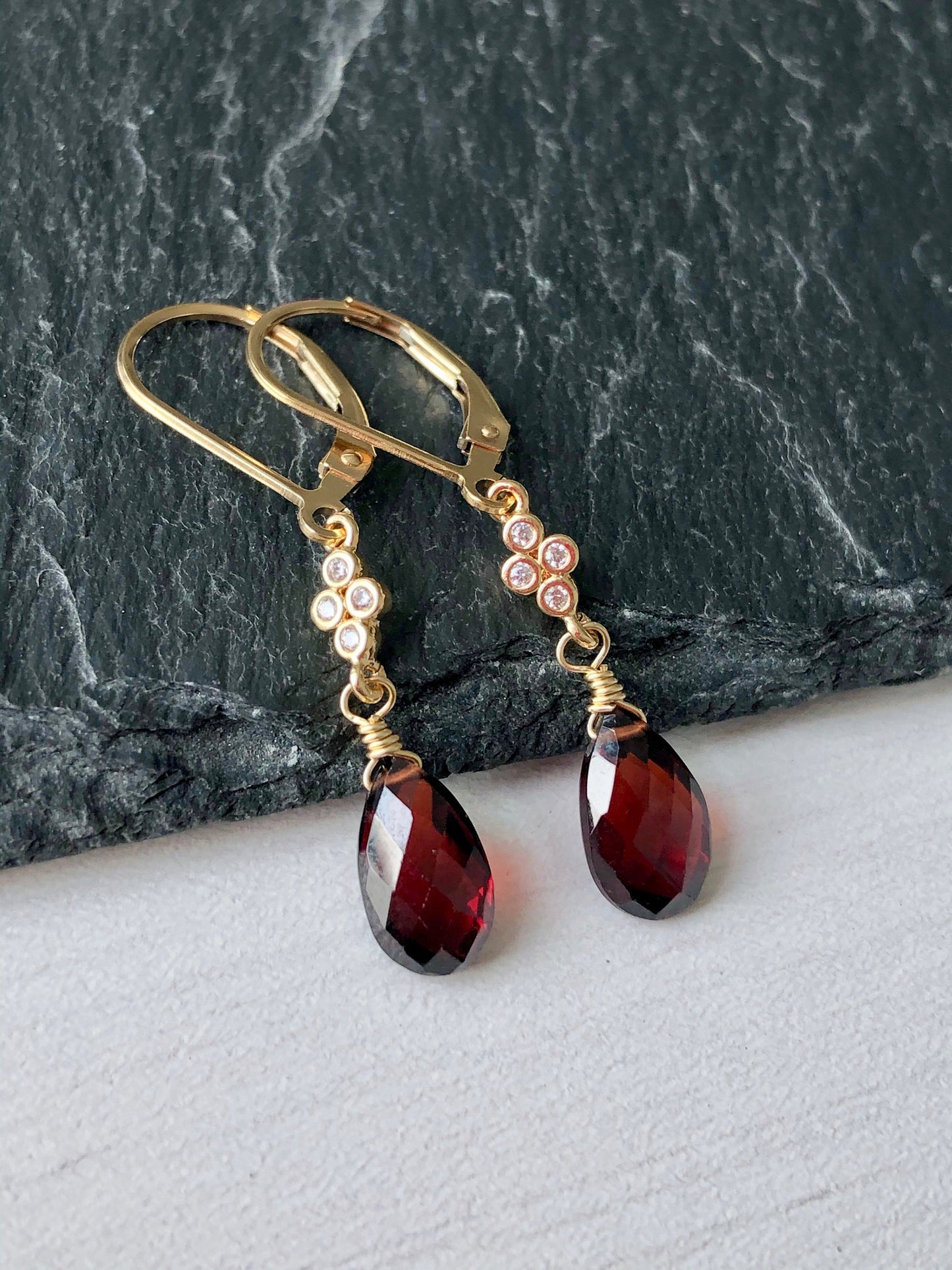 Garnet Teardrop Dangle Earrings