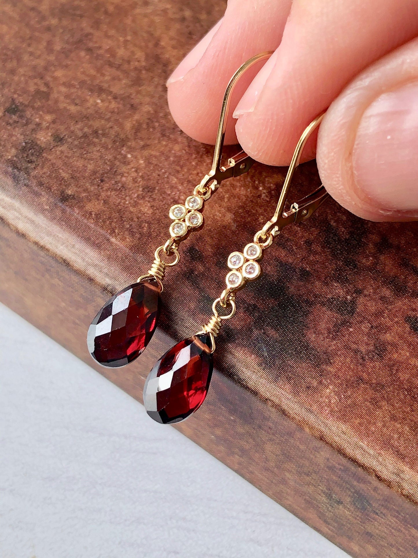 Garnet Teardrop Dangle Earrings