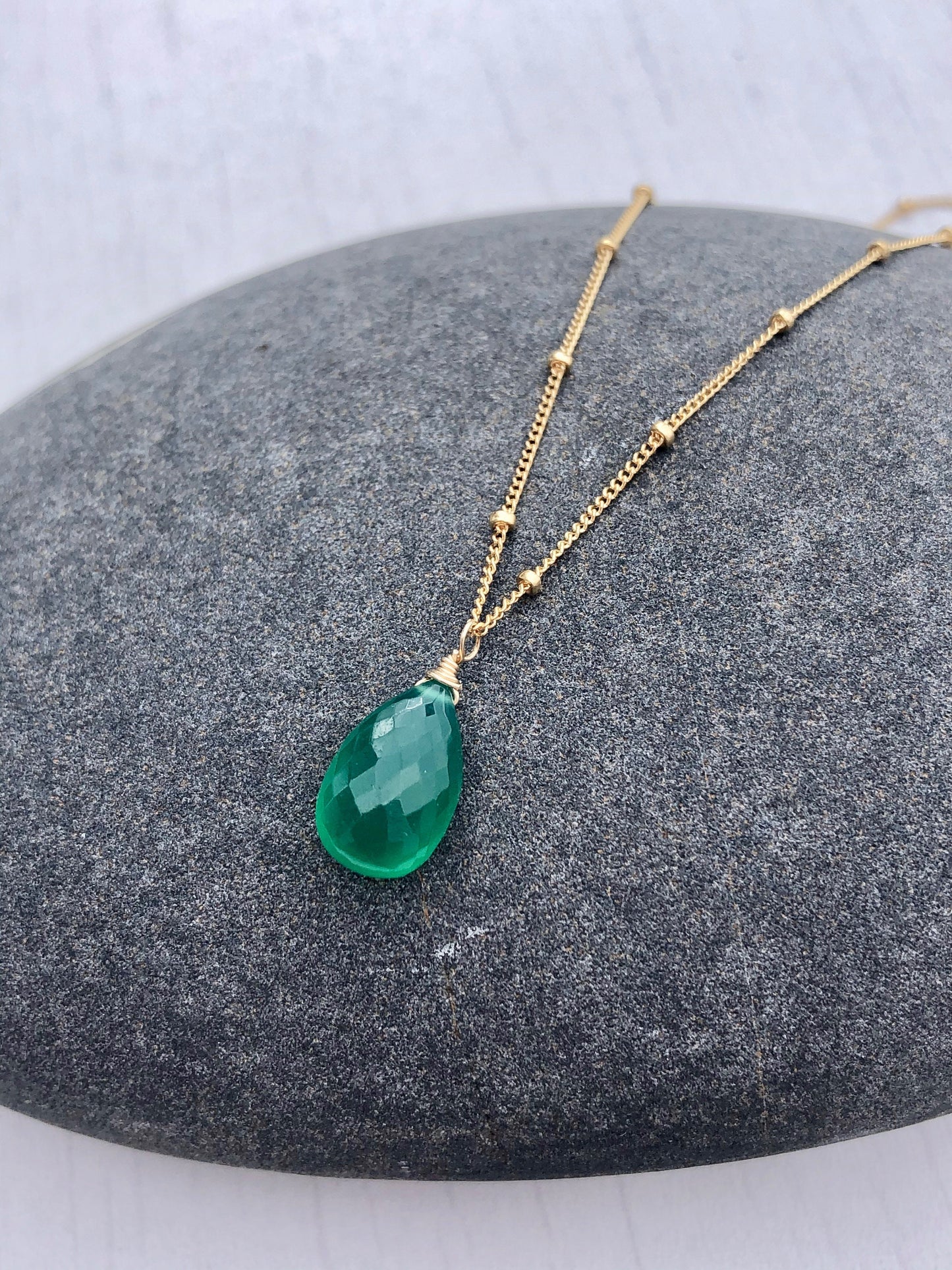 Green Onyx Teardrop Necklace